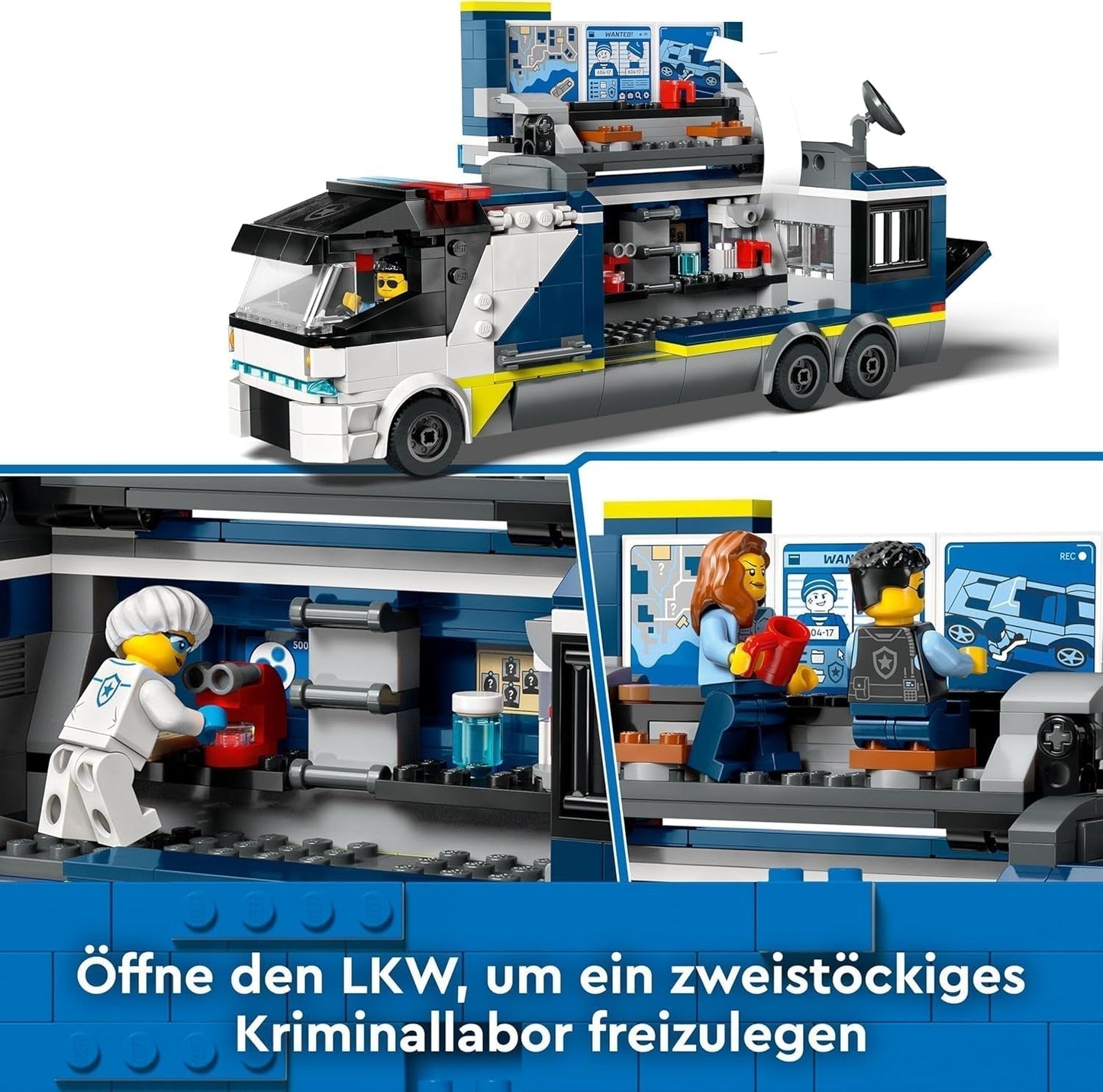 LEGO City Politietruck met laboratorium, quadpolitieset en speelgoedtruck voor kinderen, cadeau voor jongens en meisjes vanaf 7 jaar, plus 5 minifiguren - 2 politieagenten, 1 wetenschapper en 2 boeven 60418 Bouwsets Beuche in LEGO-Store