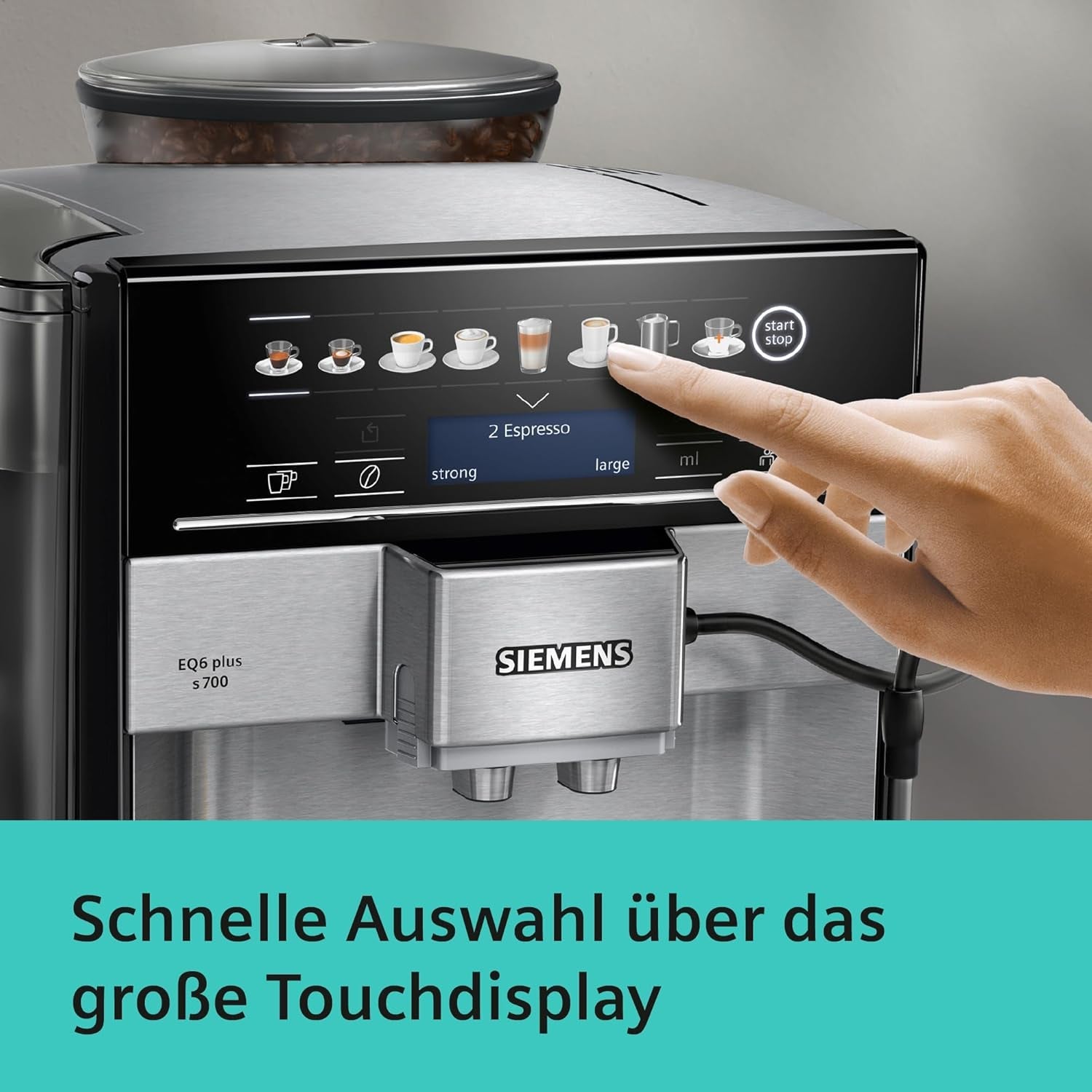 Automatische espressomachine Siemens EQ.6 plus s700 TE657503DE, voor vele koffiespecialiteiten, melkopschuimer, keramische molen, dubbele koffiefunctie, antikalk, automatische stoomreiniging, 1500 W, RVS