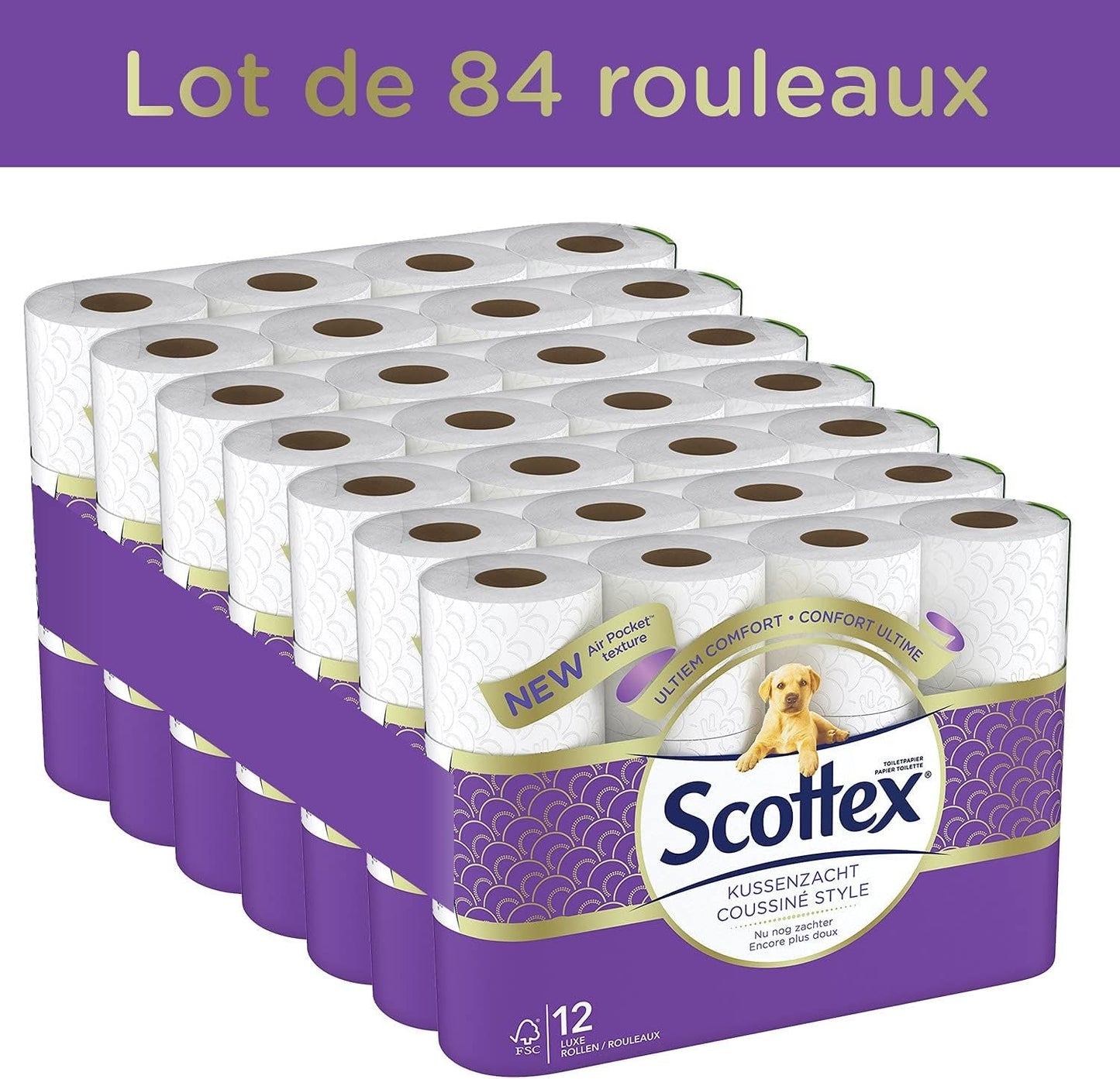 Gewatteerd toiletpapier (12 pakjes van 7 rollen) - zacht en comfortabel - milieuvriendelijk - duurzaam
