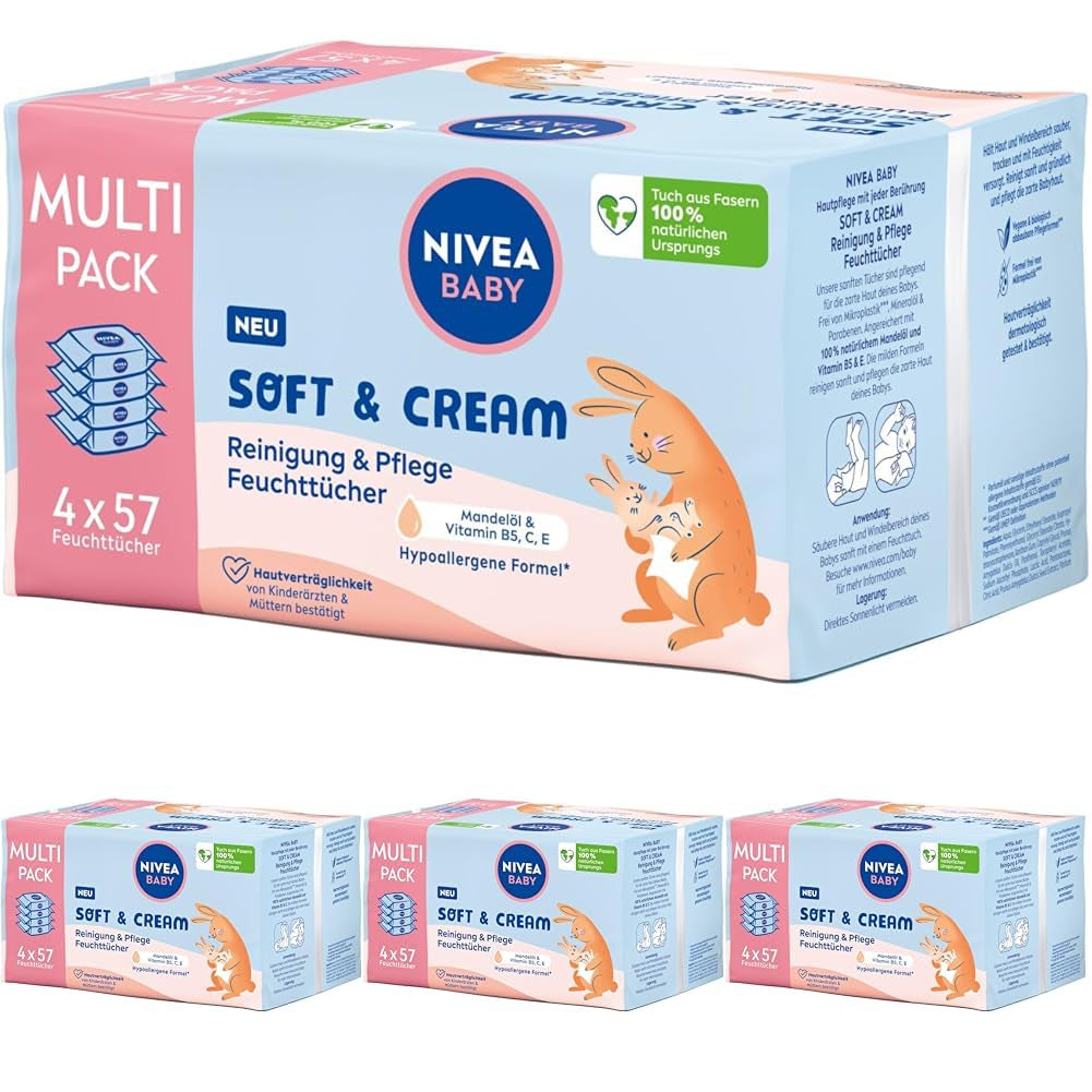 NIVEA BABY Soft & Cream vochtige doekjes voor baby's (4 x 57 stuks)