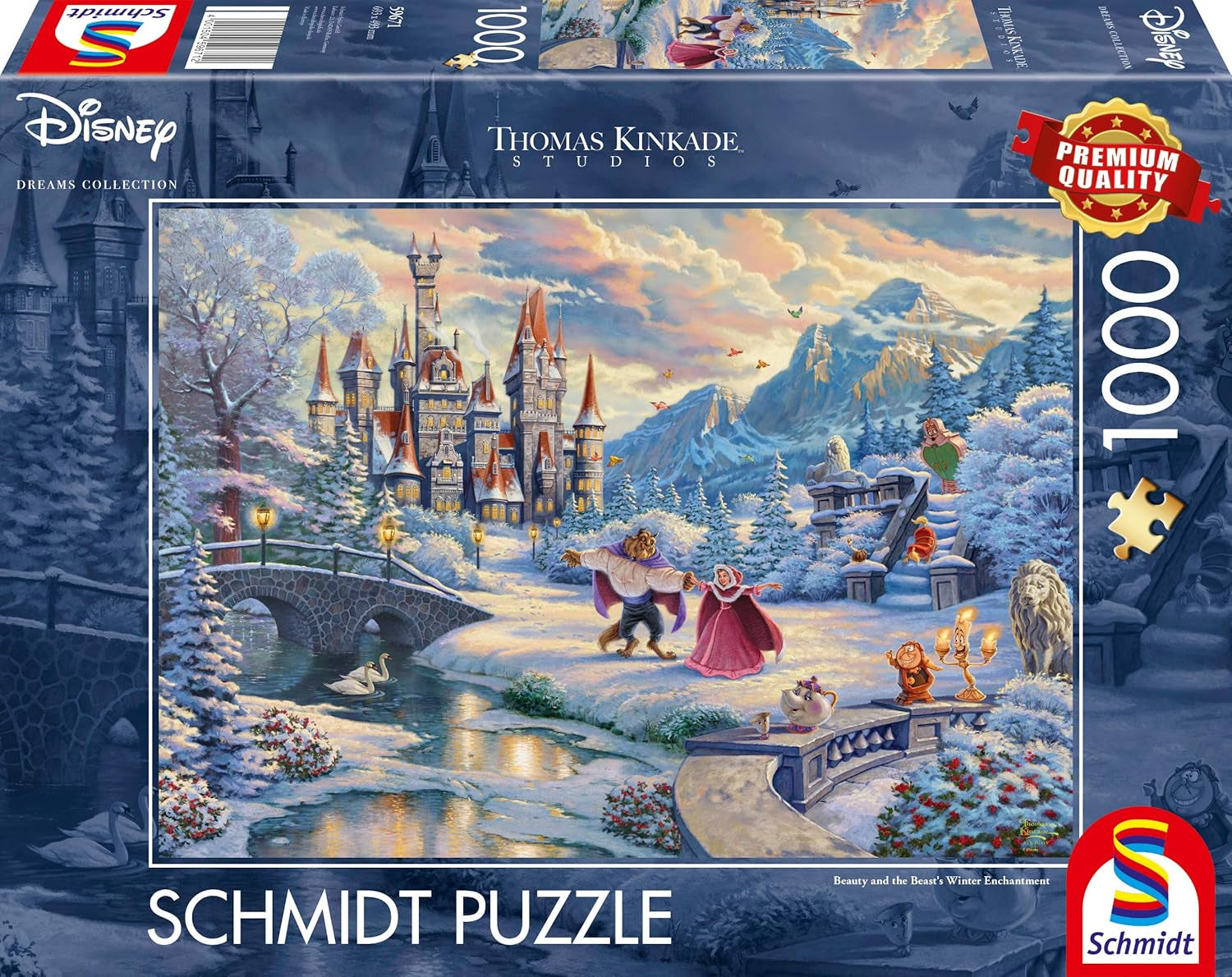 Schmidt Spiele 59671 Thomas Kinkade Disney Belle en het Beest Magische winteravond 1000 stukjes puzzel Naty Shop Single