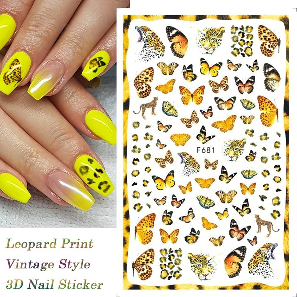 JMEOWIO Nagelsticker Schmetterling 8 Blätter Nagelaufkleber Selbstklebend Blau Schwarz Gold Schmetterling Nail Art Decoratie Nagel Design Zubehör