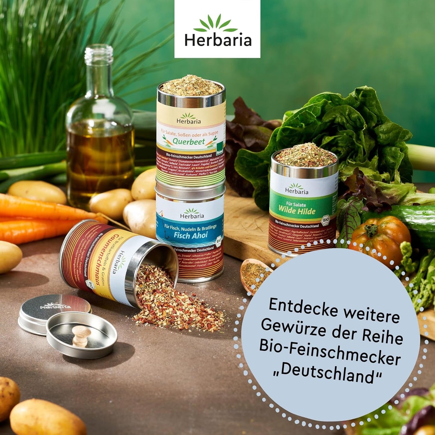 Herbaria Himmel auf Erden bio 100g M-Dose – fertiges Bio-Gewürzsalz für Rind-, Kalb- en Schweinefleisch als Braten of Kurzgebratenes – in nachhaltiger Aromaschutz-Dose