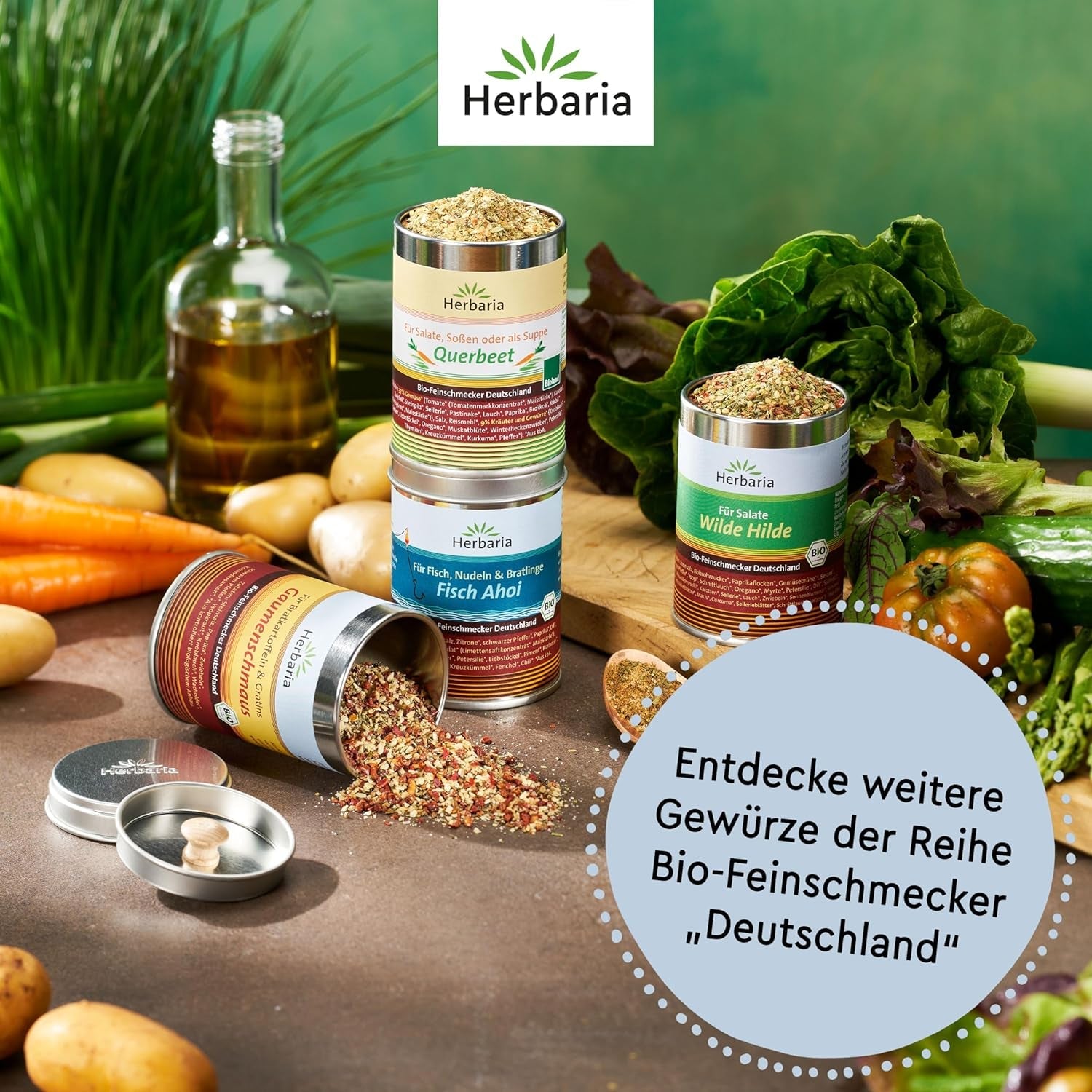 Herbaria Himmel auf Erden bio 100g M-Dose – fertiges Bio-Gewürzsalz für Rind-, Kalb- en Schweinefleisch als Braten of Kurzgebratenes – in nachhaltiger Aromaschutz-Dose