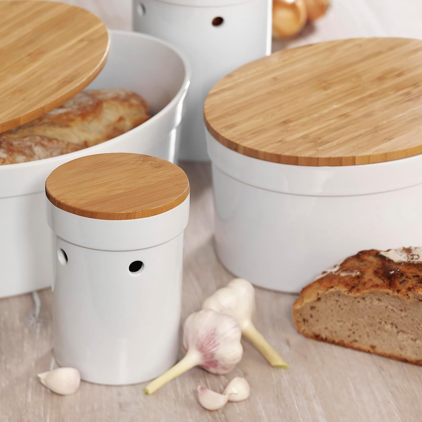 Kela broodtrommel met ventilatiegaten, keramische broodtrommel, SALENA, broodtrommel, wit, 36,5 x 23,5 x 14 cm Voedselbewaardozen Naty Shop