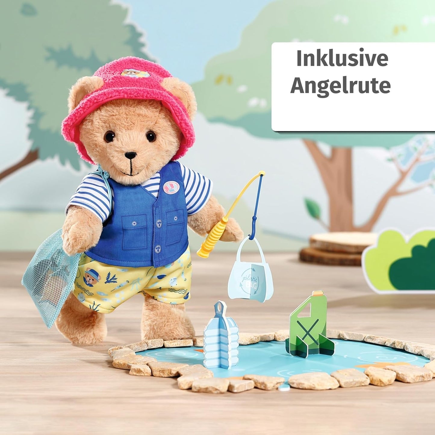 Baby Born Teddy Angler-kostuum met hengel voor poppen van 43 cm en teddybeer, 835982 Zapf Creation