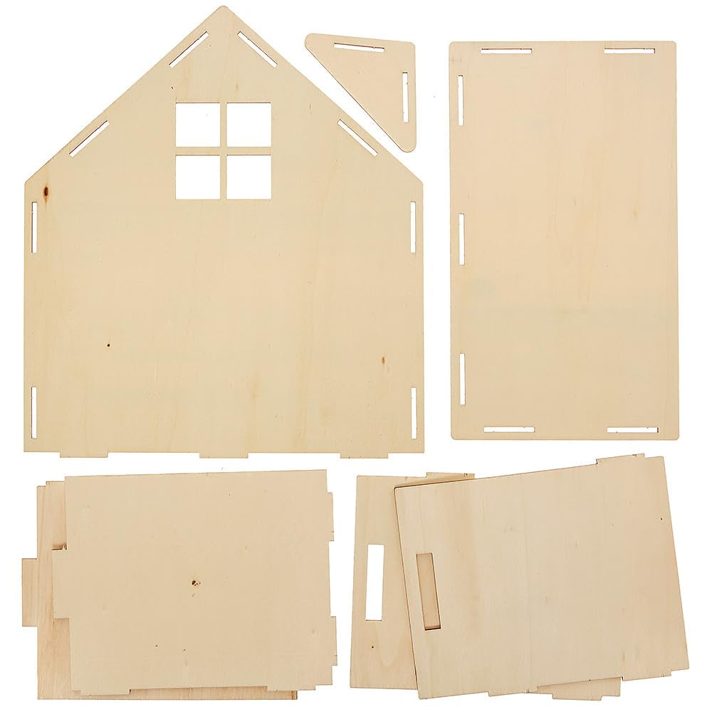 Baker Ross FN199 Houten poppenhuispakket - 1-pack, Kinderpoppenhuispakket, Knutselpakket Poppenhuizen Naty Shop