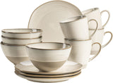 MÄSER 931818 Nottingham Vintage Series serviesset voor 4 personen, 12-delig ontbijtservies met onregelmatige ronde vormen in retro-look, tegel, beige