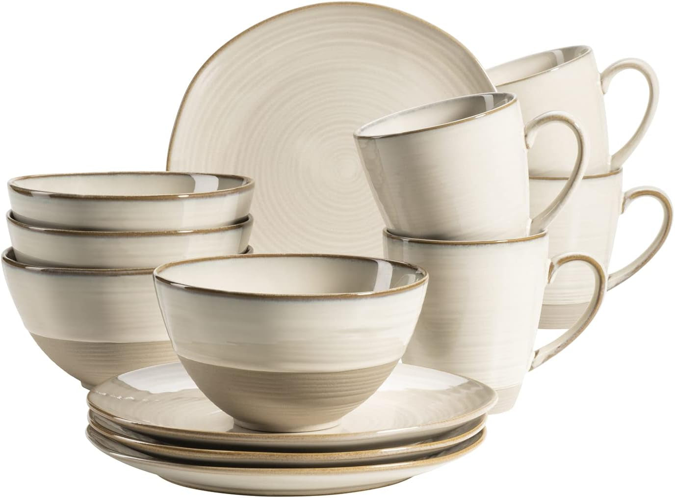 MÄSER 931818 Nottingham Vintage Series serviesset voor 4 personen, 12-delig ontbijtservies met onregelmatige ronde vormen in retro-look, tegel, beige