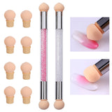 2 Stück Nail Art Rendering-Werkzeuge Doppelter Kopf, Sponge Brush Applicator Inkl 8 Ersatzköpfe, Nail Art Schwamm en Tupfpinsel (Weiß, Rosa)