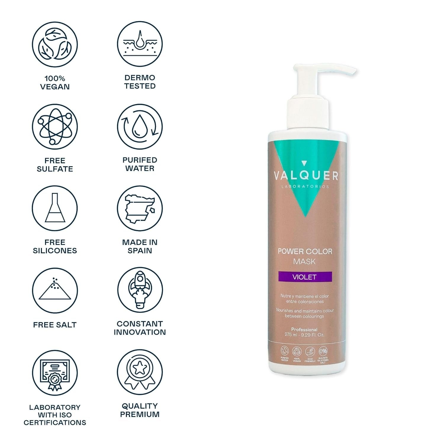 Valquer Power Color Mask vegan en siliconenvrije formule Geeft haarkleur 290 ml paars Haarmasker Naty Shop