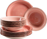 MÄSER 931495 Bel Tempo II serviesset voor 6 personen met moderne vintage look, 12-delig servies, handgeschilderd, roze, steengoed