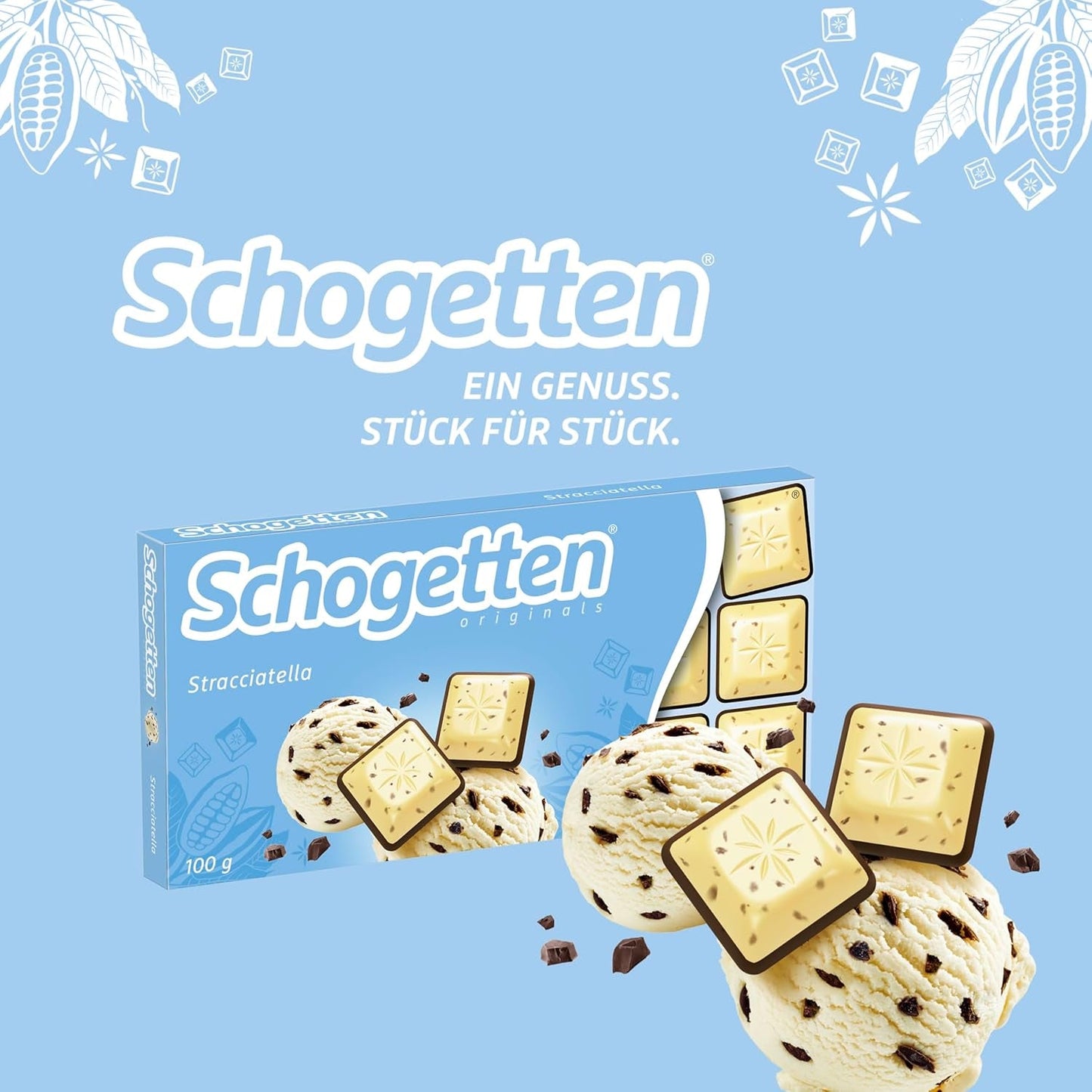 Schgetten Stracciatella chocoladereep 100g, individueel geportioneerd. Een genot. Stuk voor stuk.