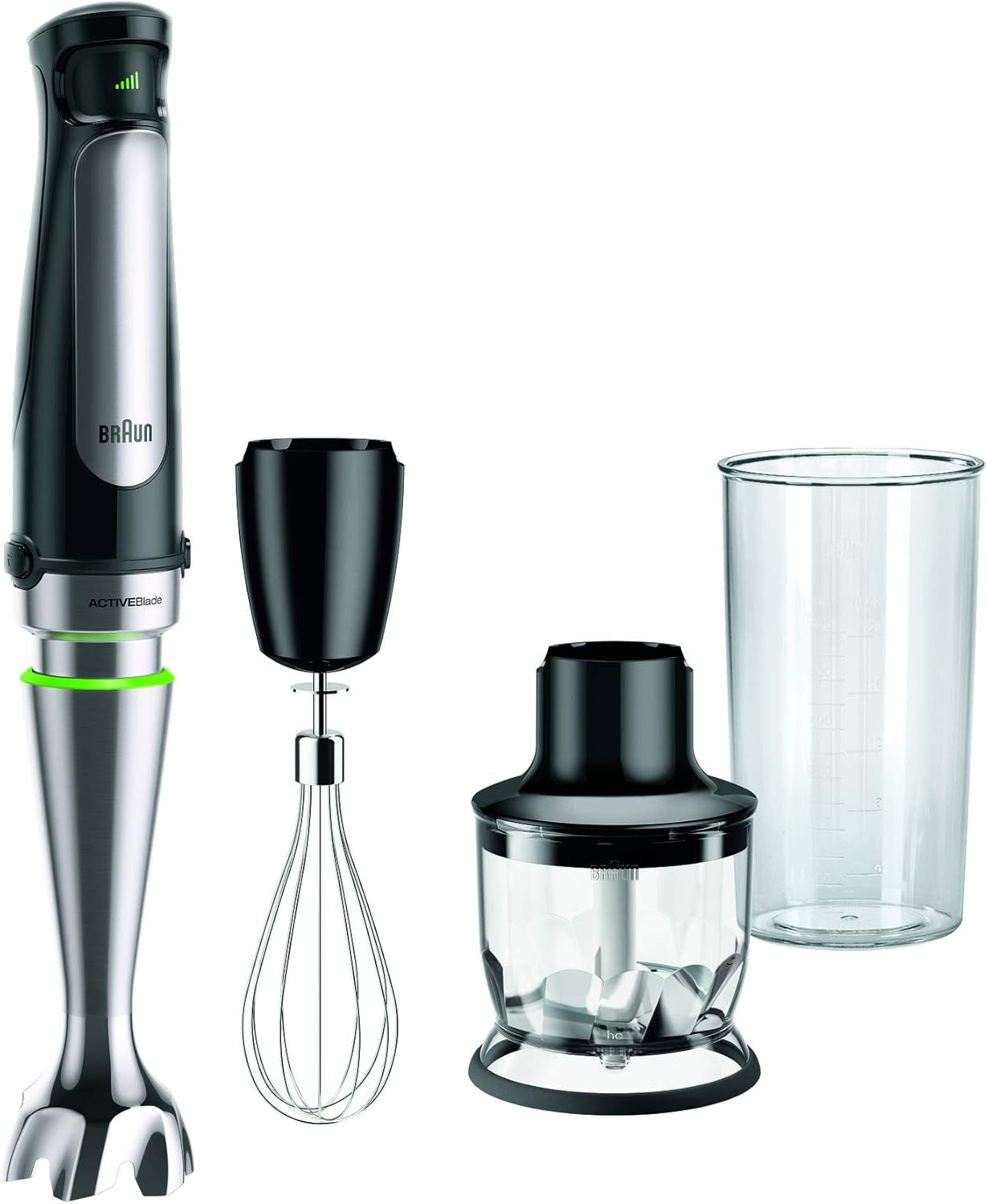 Braun Household Hogar Multiquick 7 Mixer, Spritzschutz, Spülmaschinenfest, Bpa-Frei, 600 Ml, Zerkleinerer 500 Ml, Eisklinge, MQ 7035XBI, 1000 W, Schwarz, MQ7035XBI Keuken Naty Shop Modell 2019 7025 | 3 Accessoires