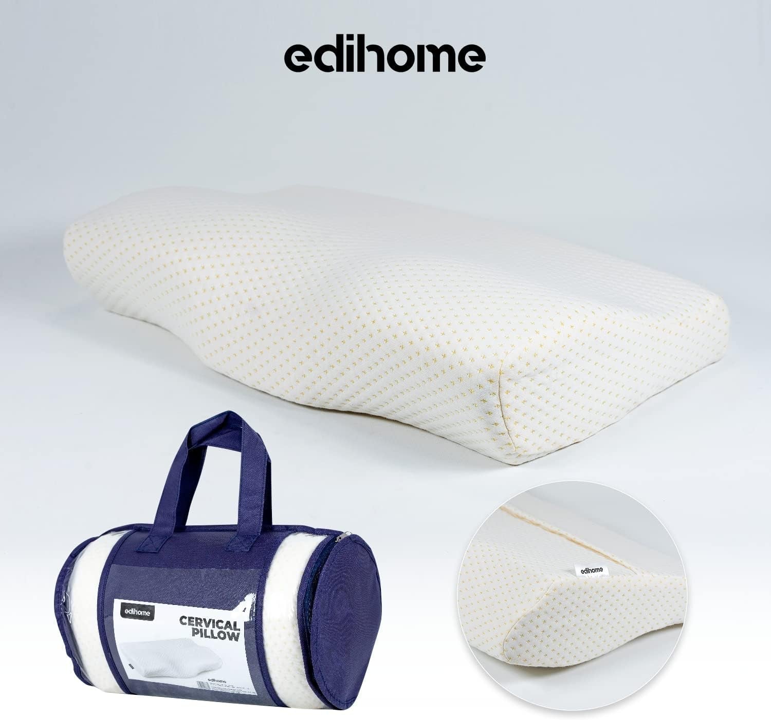 Edihome Neksteunkussen Nekpijnverlichtingskussen 50 x 30 x 10 cm Memory Foam Nekkussen Orthopedisch kussen Ergonomische dubbele katoenen hoes Hypoallergeen
