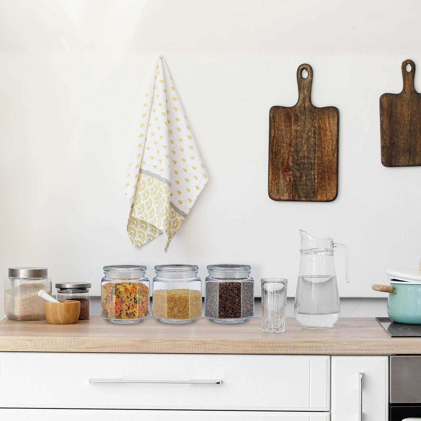Relaxdays Voorraadpotten met deksel Set van 6 glazen achthoekige voorraadpotten van 1,3 liter Luchtdichte glazen containers Heldere voedselbewaardozen Naty Shop