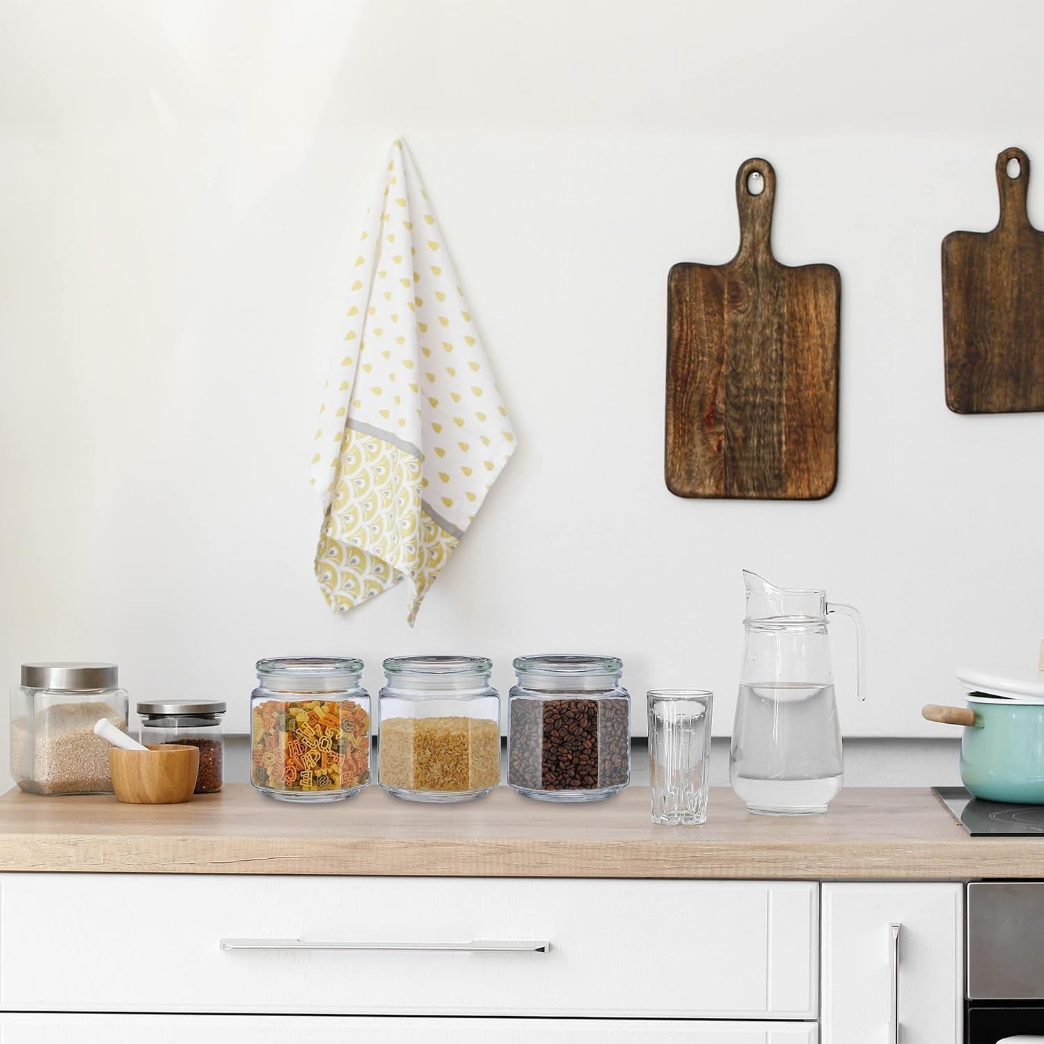 Relaxdays Voorraadpotten met deksel Set van 6 glazen achthoekige voorraadpotten van 1,3 liter Luchtdichte glazen containers Heldere voedselbewaardozen Naty Shop