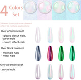 Chrom Nagel Pulver 4 Kleuren Iriserendes Aurora Pulver Metallic Spiegeleffect Pigment Parelmoer Meerjungfrau Glitter Einhorn Glitter voor Gel Polish Nail Art Decoratie-Purpurgrüner Jadeit