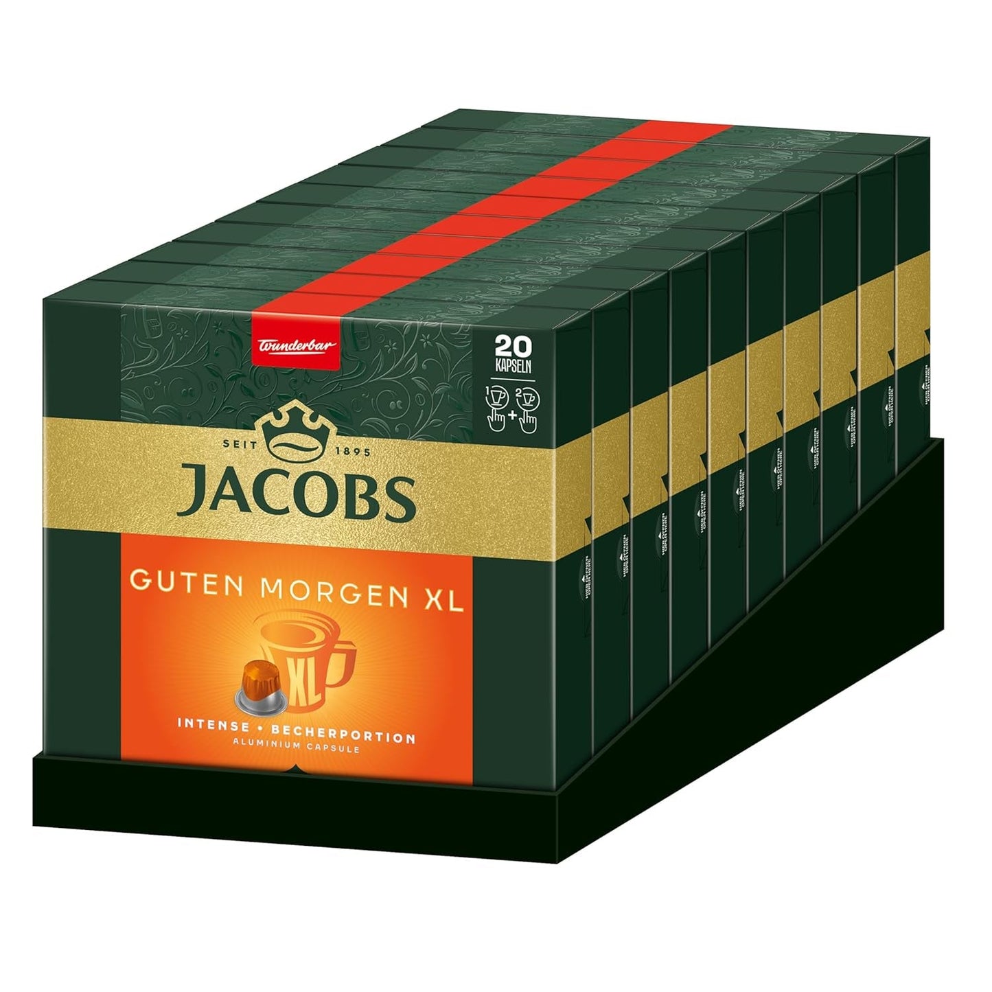 Jacobs Kaffeekapseln Guten Morgen XL Intense, Intensität 8/12, 10 x 20 Getränke, Nespresso* compatibel Kaffee Kapseln, 200 Kapseln