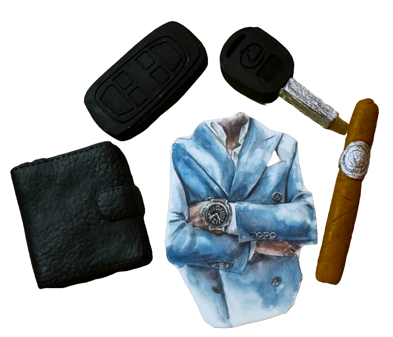 Set van 5 eetbare suikerpasta-decoraties, Man Sugar Paste Decorations Naty Shop