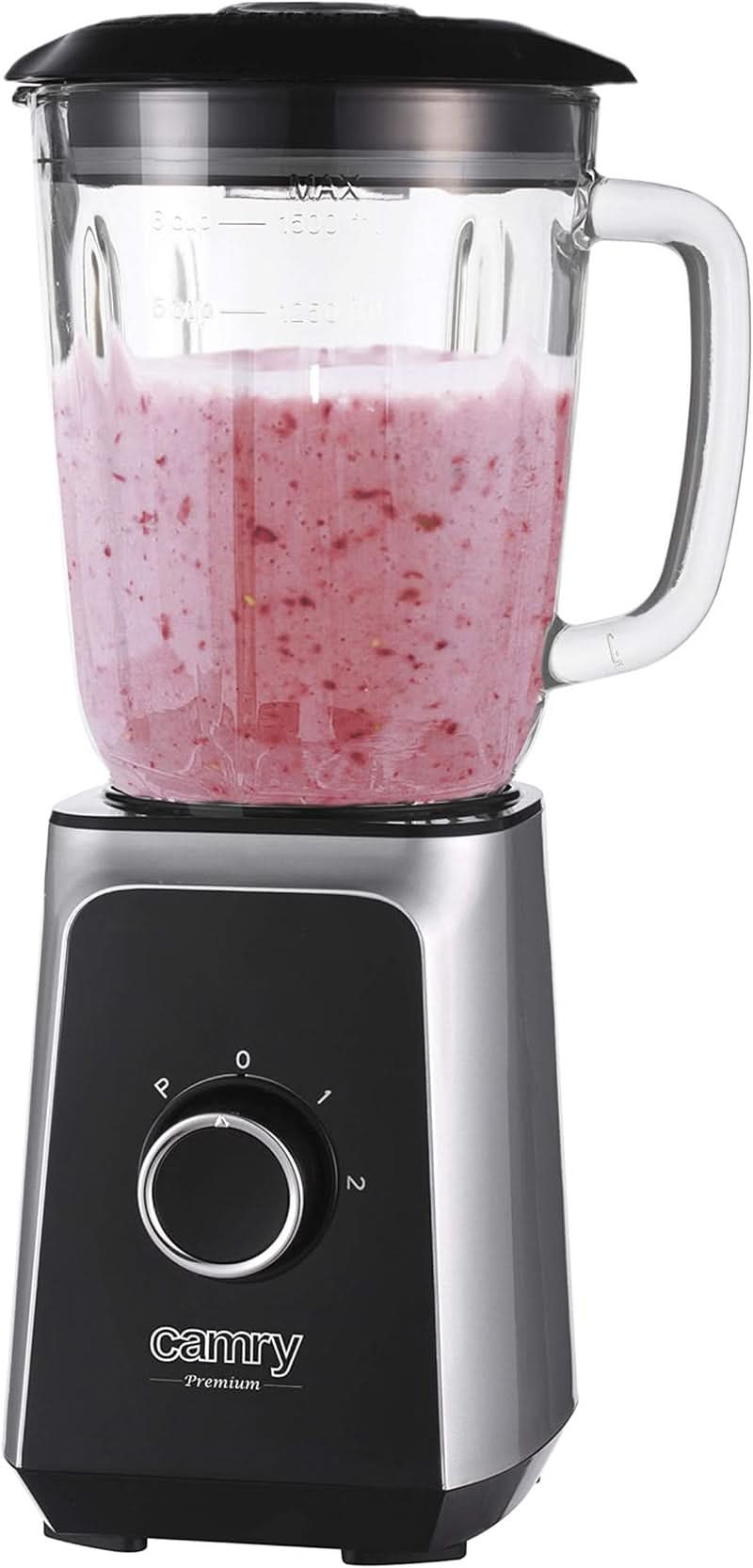 CR 4077 Standmixer Met 1,5L Glashouder, Smoothie Maker, Hochleistungsmixer, Mahlung, Eis-Zerkleinerung, Pulsfunktion, Edelstahlklingen, 2 Geschwindigkeiten, 1000W, Schwarz/Silber Kitchen Naty Shop