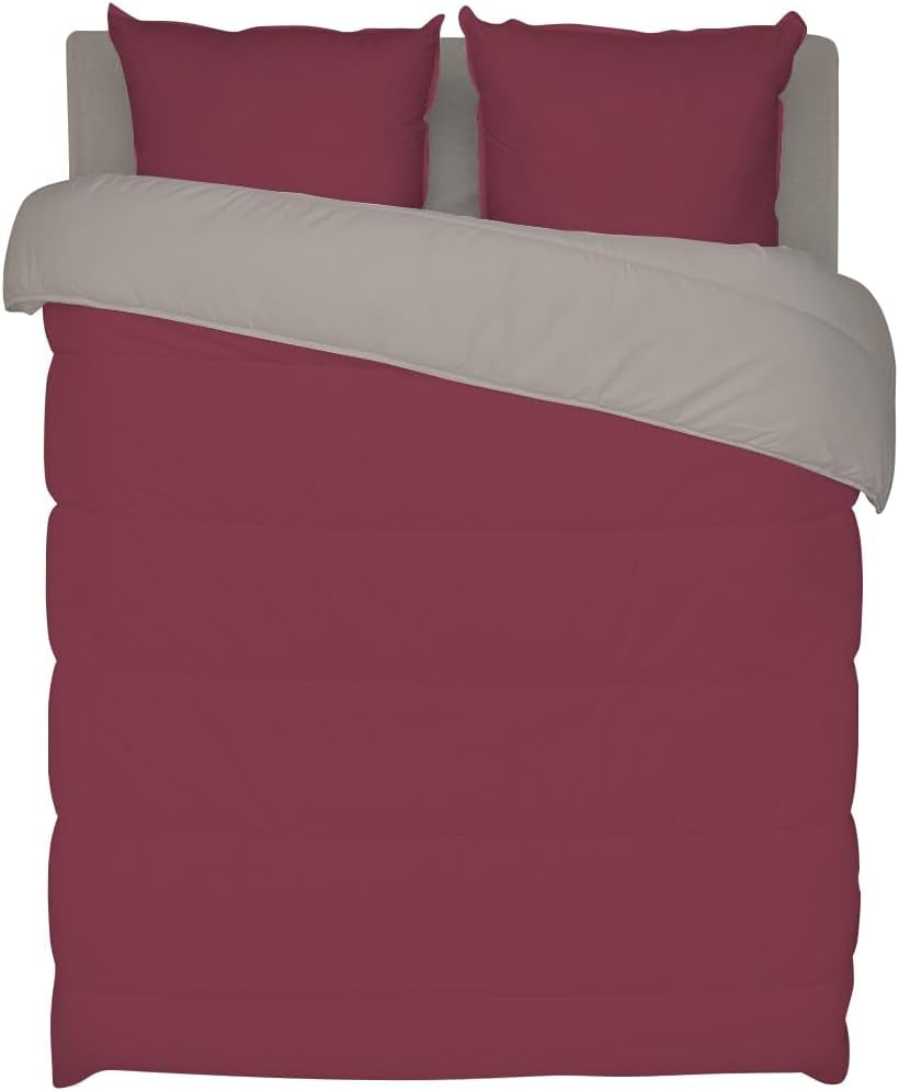 Bleu Câlin tweekleurig omkeerbaar dekbed voor 2 personen, microvezel, bordeaux/peper, 220X240 cm Dekbedden en dekbedden Naty Shop