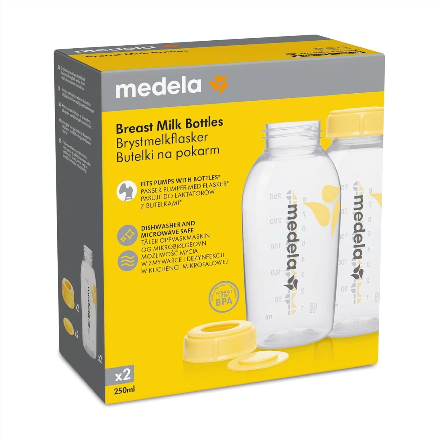 Medela babyflessen voor het bewaren van moedermelk | BPA-vrij | Verpakking van 2 × 250 ml Accessoires voor babyvoeding en borstvoeding Naty Shop