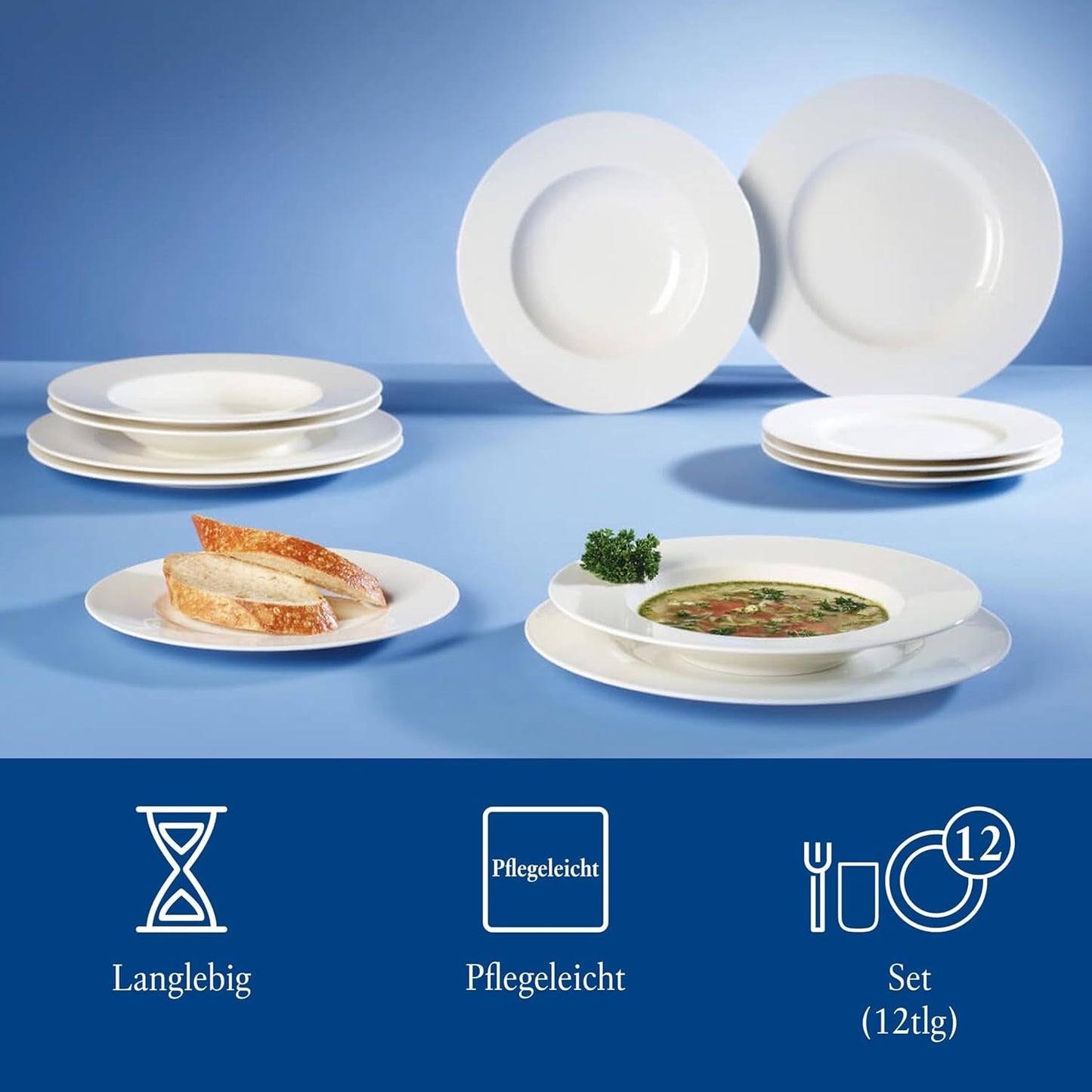 Villeroy & Boch Wonderful World 12-delige serviesset, vaatwasser- en magnetronbestendig, wit, borden, serviesgoed, porselein, dinerborden, set, moderne serviesset, premium porselein