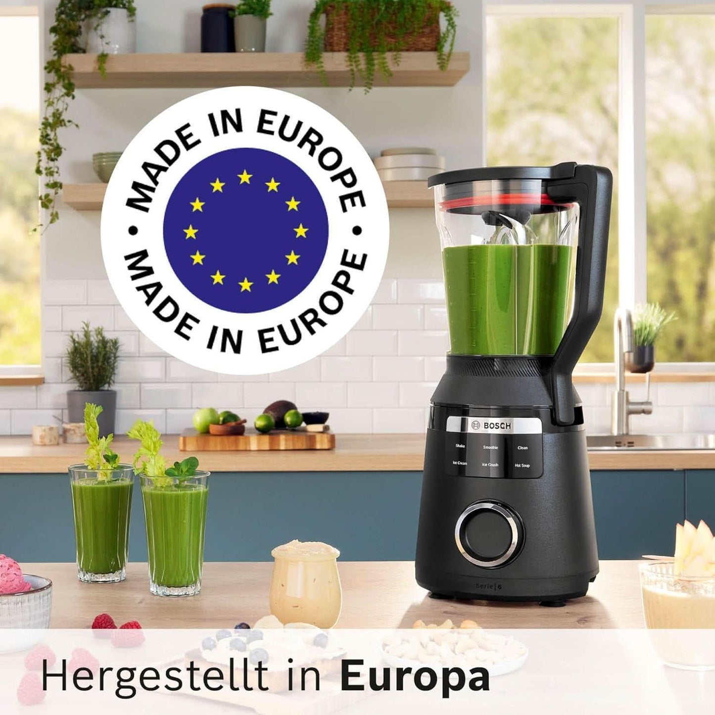 Highspeed-Standmixer Vitapower Serie 6 MMBD665B1, 45.000 U/Min, 6 Programma's Inkl Heiße Suppe & Reinigung, 2 L Mixbehälter, Stopfer, Spülmaschinenfeste Teile, Made in Europe, 1800W, Schwarz Kitchen Naty Shop