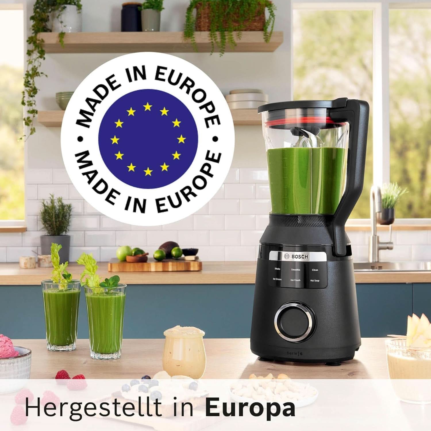 Highspeed-Standmixer Vitapower Serie 6 MMBD665B1, 45.000 U/Min, 6 Programma's Inkl Heiße Suppe & Reinigung, 2 L Mixbehälter, Stopfer, Spülmaschinenfeste Teile, Made in Europe, 1800W, Schwarz Kitchen Naty Shop