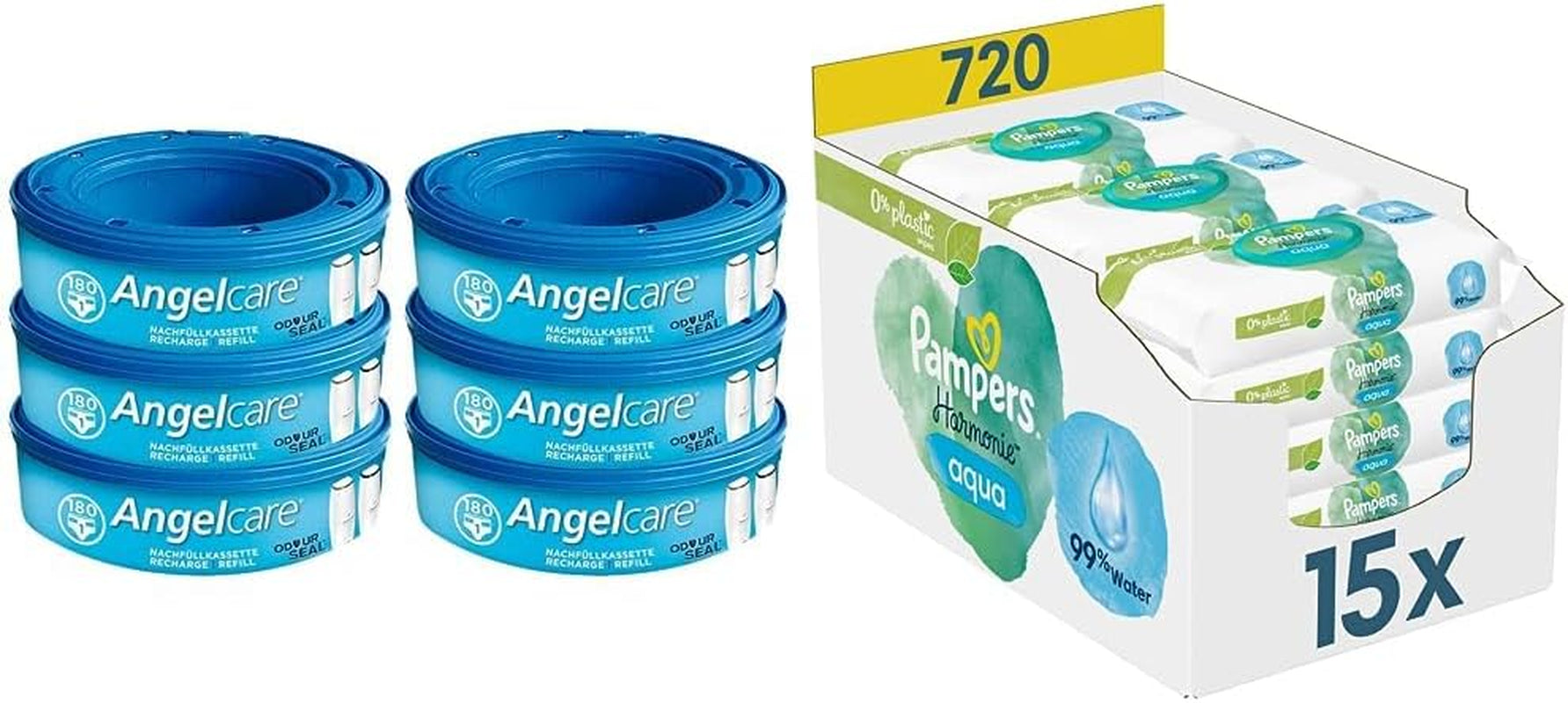 2320 Plus 2017 navuldoos (6-pack) en Pampers Harmony Aqua babydoekjesdoos, 720 doekjes (15 x 48), zachte huidbescherming met 99% water