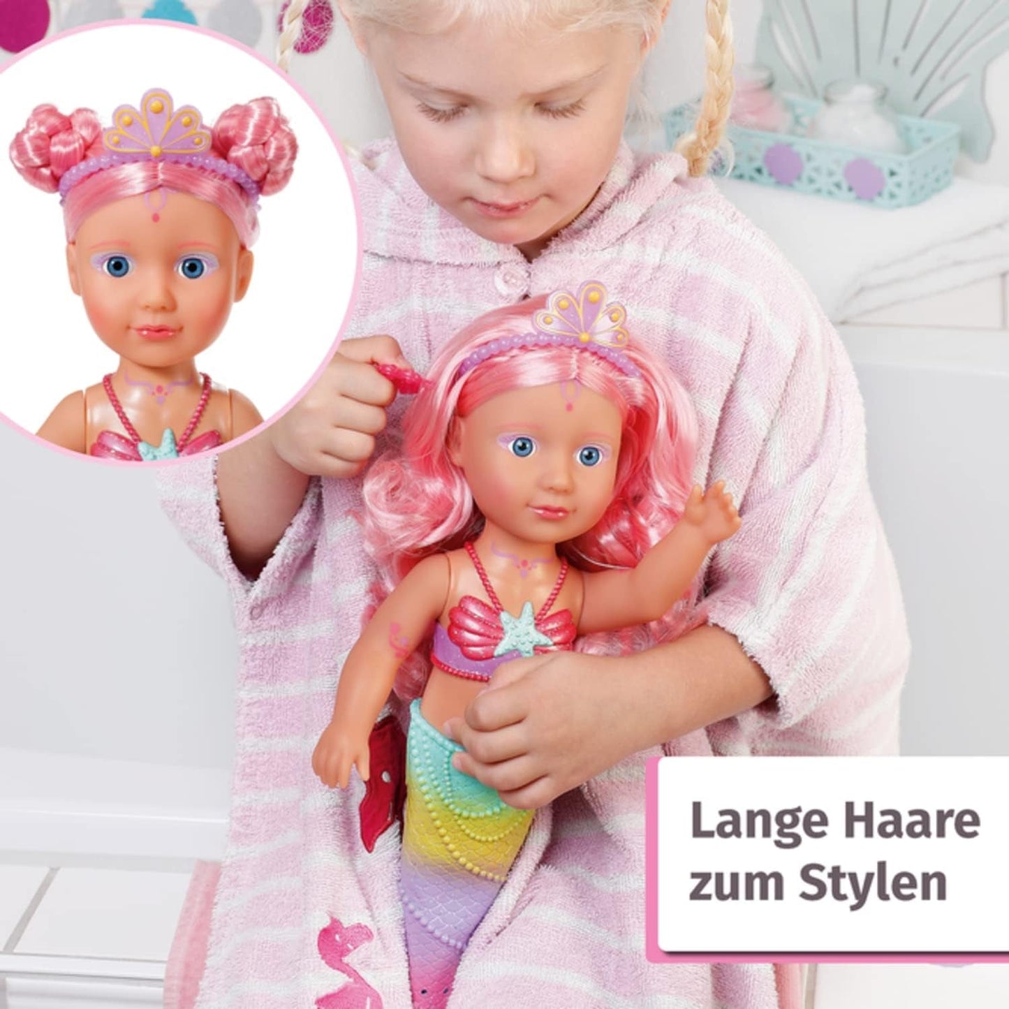 BABY Born Little Sister Zeemeermin 46 cm Waterdichte zeemeerminpop met lang haar en beweegbare glittervin, incl. tiara en kam, 833681 Zapf Creation Dolls Naty Shop