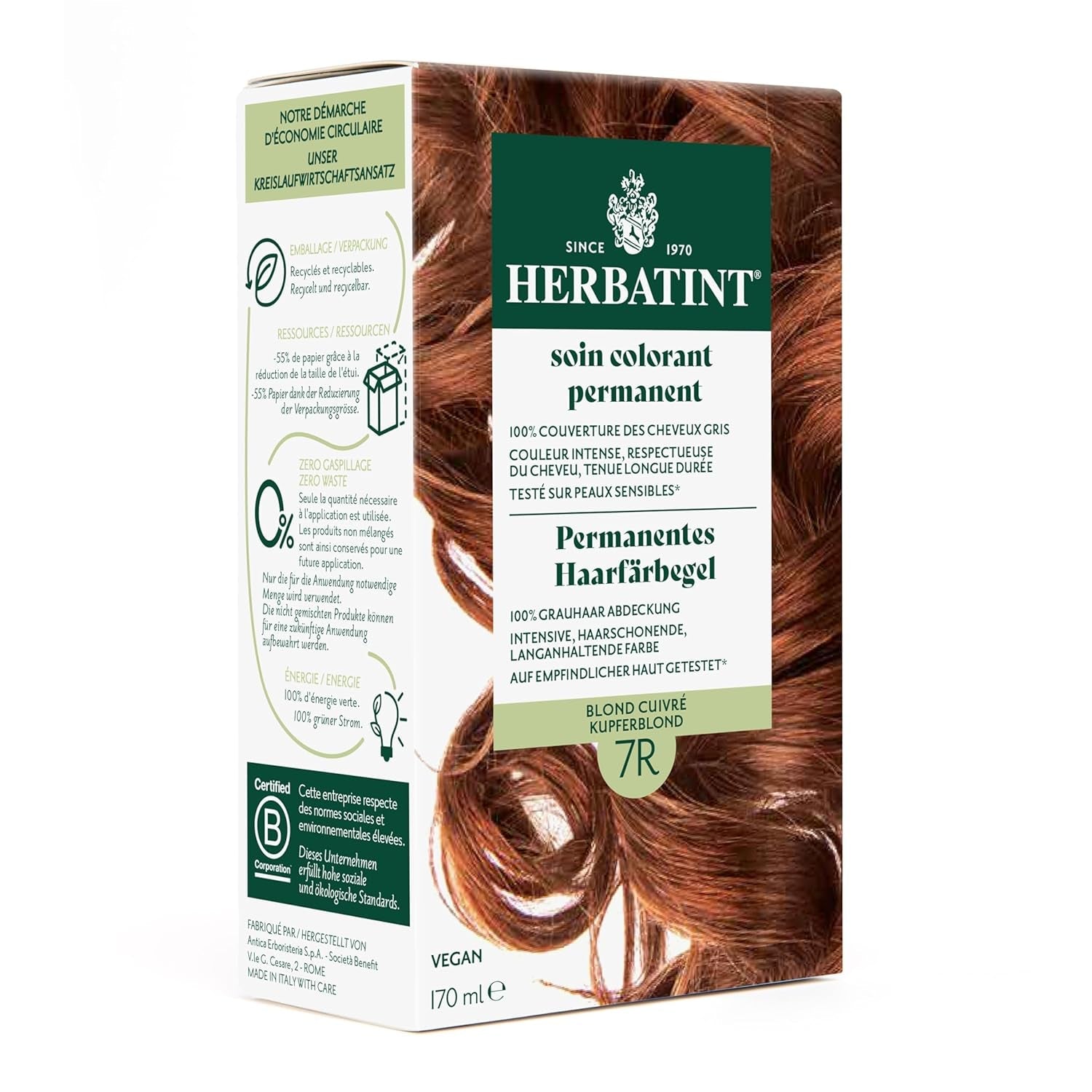 Permanente haarverfgel 6N donkerblond - 170 ml I Ammoniakvrij, 100% dekking van grijs haar I Getest op een gevoelige huid, met 8 plantenextracten