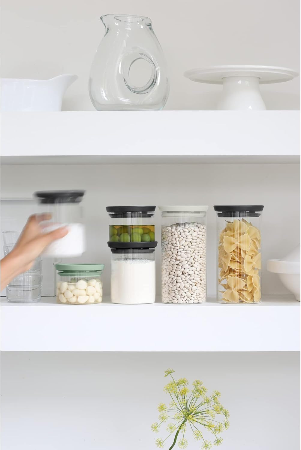 Brabantia - Stapelbare Glazen Container met Deksel - Set van 3 - Voedselopslag - Houdt Voedsel Langer Vers - Siliconen Afdichting - Vaatwasmachinebestendig - Donkergrijs/Lichtgrijs/Jadegroen - 0,3L/0,6L/1,1L Voedselbewaardozen Naty Shop