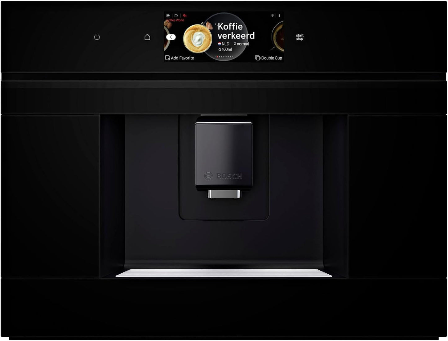 Bosch CTL7181B0, serie 8 intelligente ingebouwde automatische espressomachine, 45,5 x 59,4 cm, TFT-touchscreen, zeer stille keramische aangedreven molen, AutoMilk Clean zelfreinigende functie, watertank van 2,4 liter, zwart