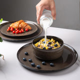 LeRatio 6-persoons serviesset, 18-delige porseleinen serviesset, reactief glazuur, krasbestendige kom en bordenset, vaatwasser- en magnetronbestendig, servies