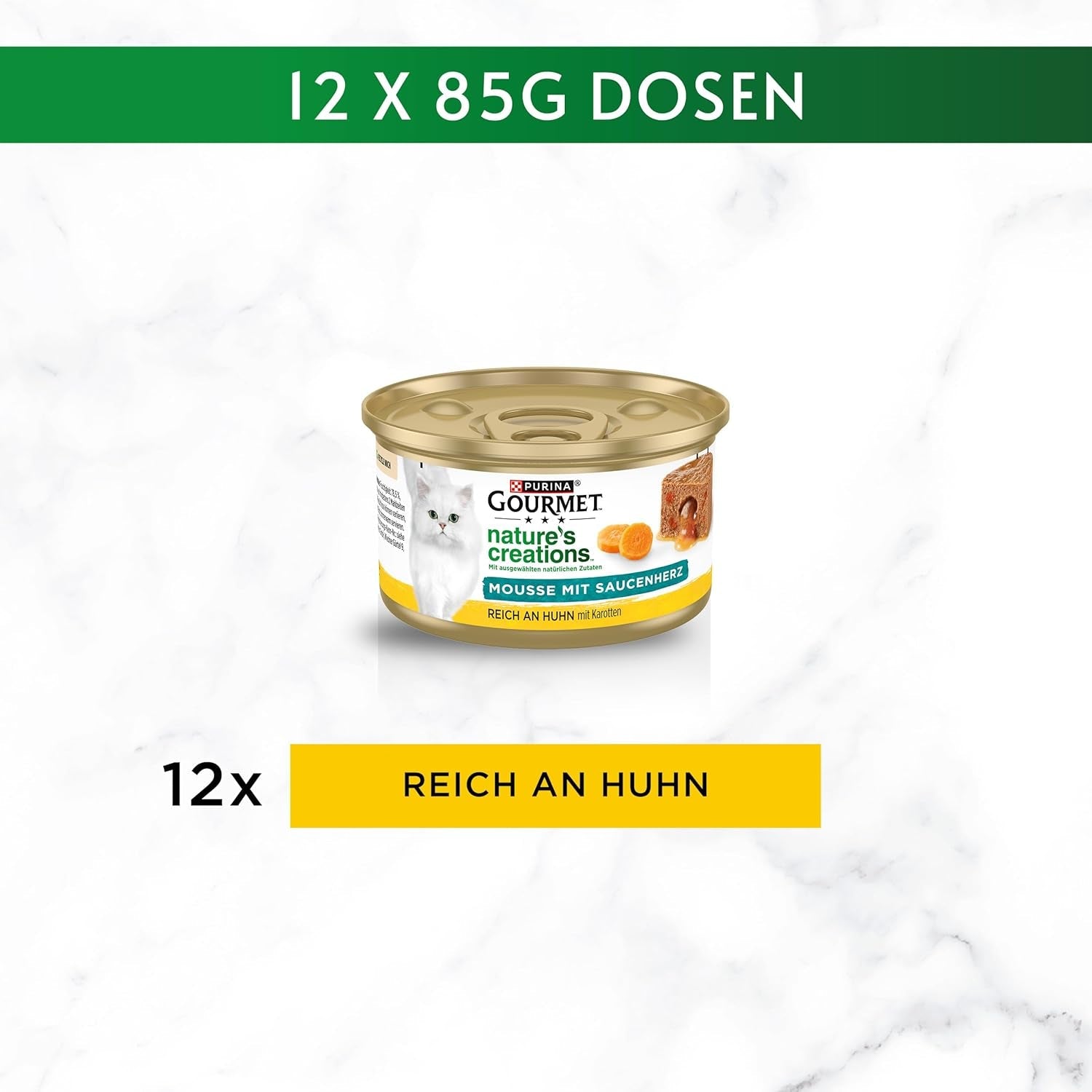 Gourmet Nature's Creations Hartsausmousse Natvoer voor katten, rijk aan kip, 12 stuks (12 x 85 g)