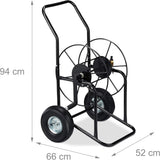Relaxdays slangenwagen, mobiele slanghaspel, 1/2" en 3/4" aansluiting, slang tot 80 m, 2 wielen, metaal, zwart