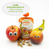 FRECHE FREUNDE Perzik Appel Banaan Haver Biologische Fruitpuree met Granen in een Knijpbaar Zakje voor Baby's 6 Maanden + Veganistisch 6 Pack (6 x 100g)
