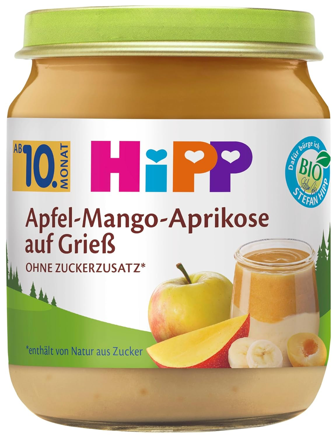 HiPP Biologische Appel-Mango-Abrikoos op griesmeel (6 x 200g), vanaf 10 maanden, zonder toegevoegde suiker, van de beste biologische kwaliteit