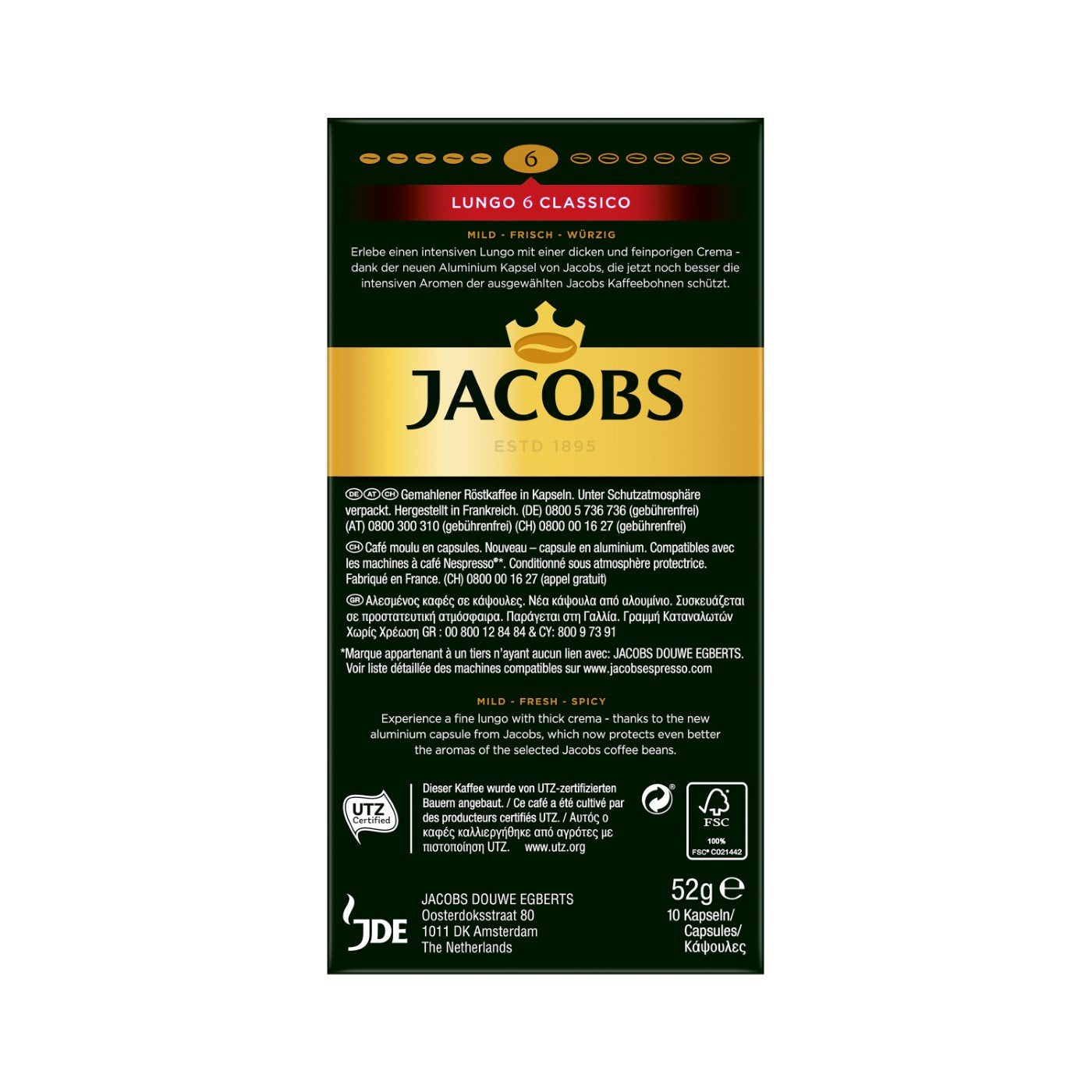 Jacobs Kapseln Lungo Intenso, Intensität 8 & Kapseln Lungo Classico, Intensität 6, 100 Nespresso®* compatibele Kaffeekapseln, 10er Pack, 10 x 10 Getränke