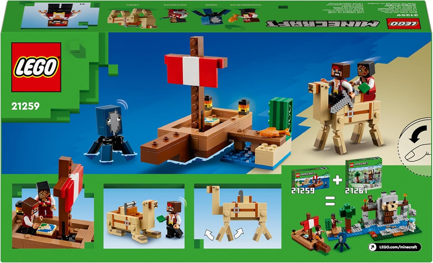 LEGO Minecraft Het piratenschip Voyage Inktvis en Kameel Piratenfiguur Speelgoedschip Bouwen Rollenspel Cadeau voor jongens en meisjes vanaf 8 jaar 21259 Bouwsets