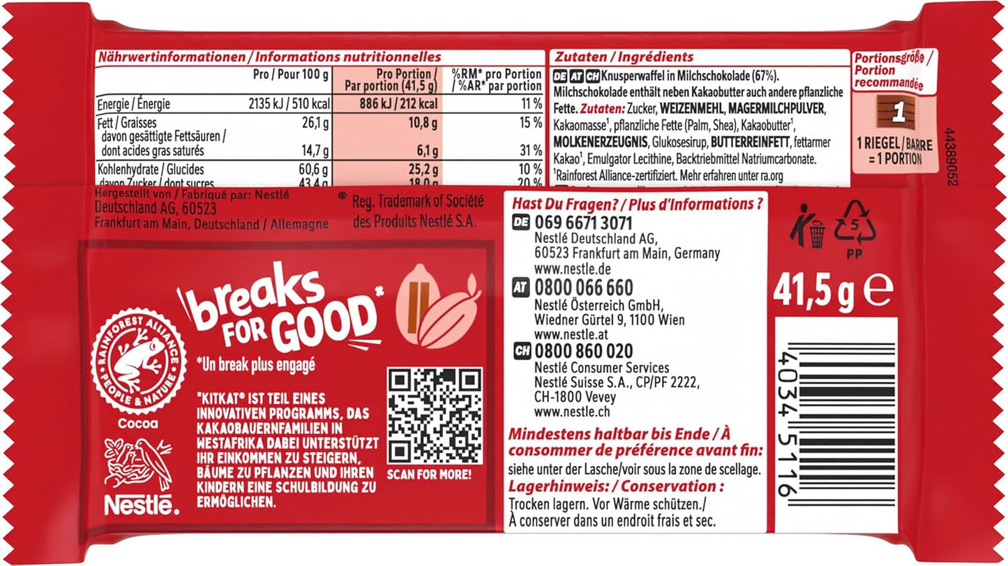 Nestlé KitKat Klassieke Chocoladerepen Melkchocolade Krokante Wafelrepen 24 Stuks (24 x 41,5 g)