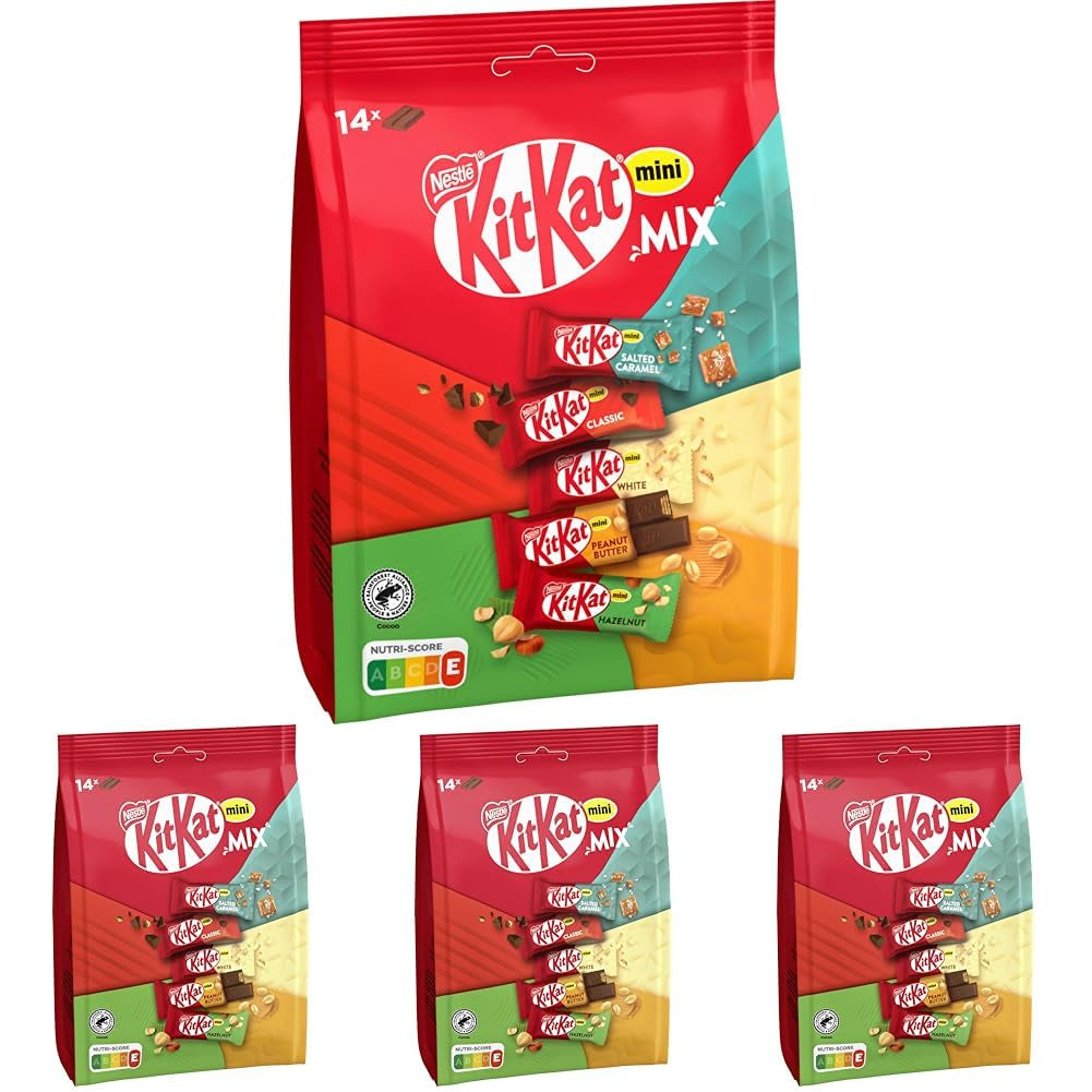 Nestlé Mini Mix Chocoladerepen Vijf heerlijke smaken 14 repen, 4 stuks (1 zak x 197,4 g)