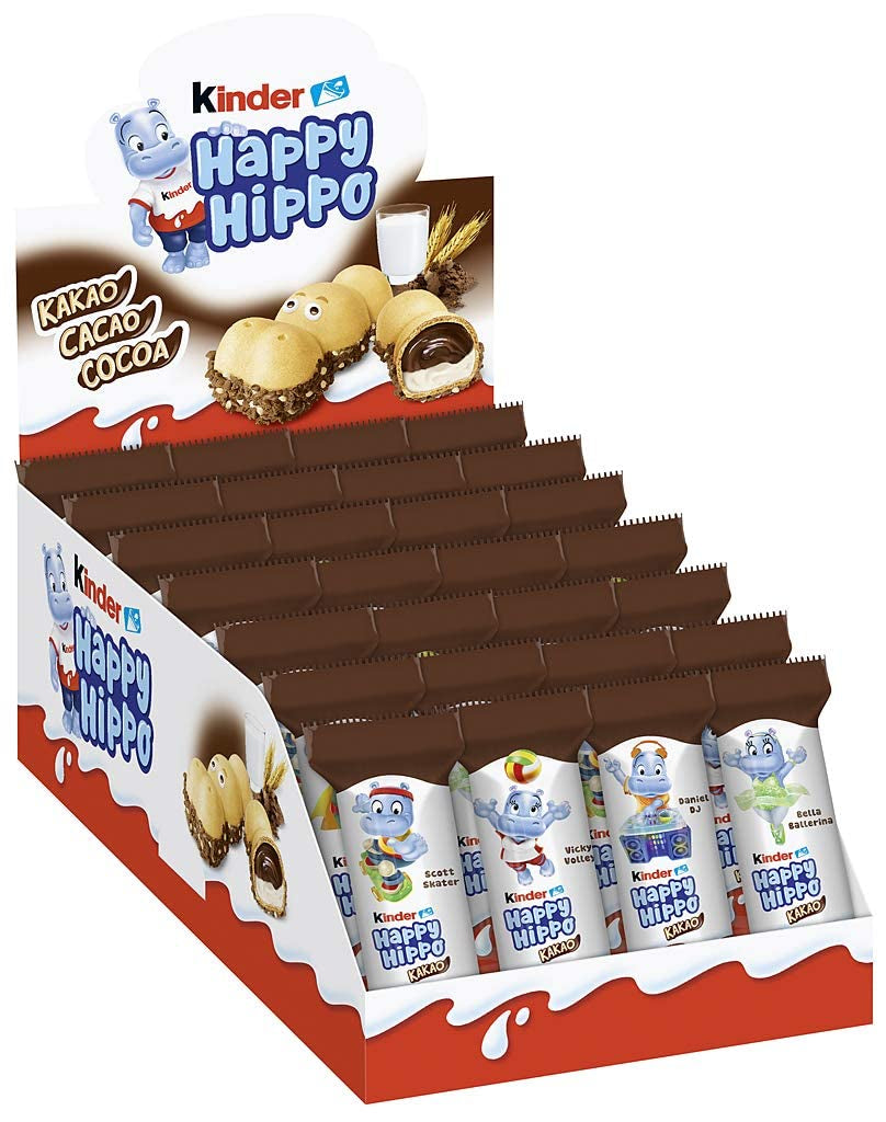 Kinder Happy Hippo Hazelnoot - Speciale knapperige wafels met melk en hazelnootcrème - Carnaval- en Mardi Gras-snoepjes - 1 pakje met 5 individuele repen van elk 20,7 g