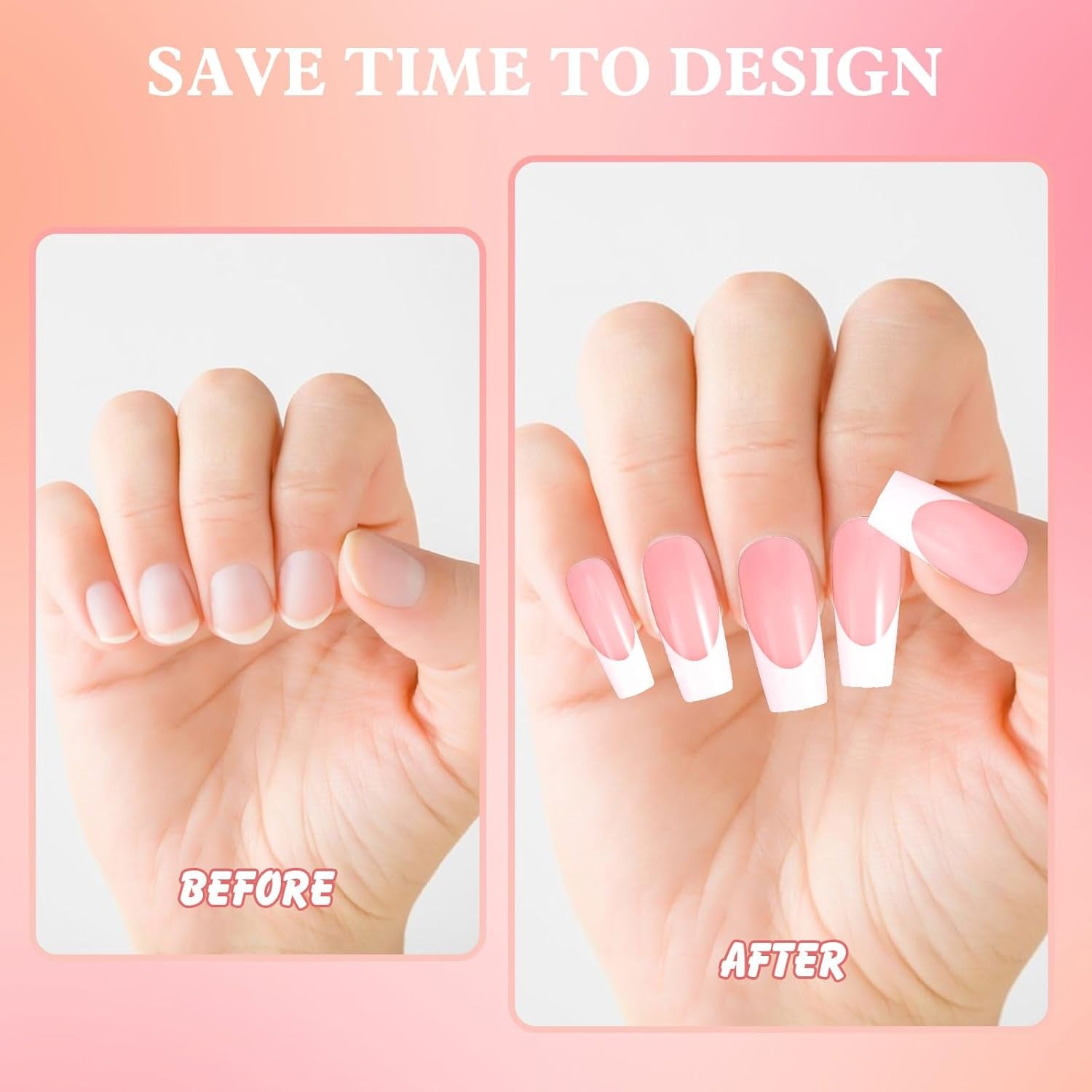 360pcs Kunstnagels Franse nagels Medium rechthoek Kunstnagels Natuurlijke nepnagels DIY valse nageltips met nagelvijl Druk op kunstnagels voor dames en dames