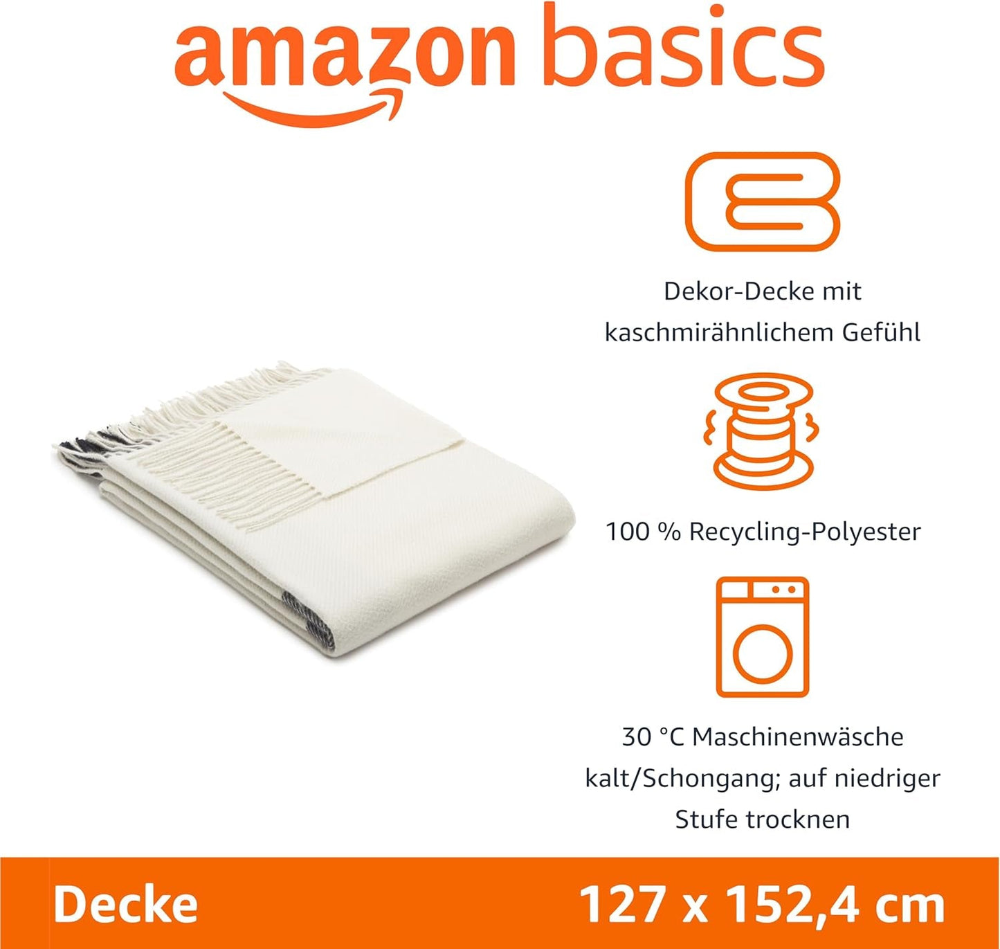 Amazon Basics Gooi Deken, licht, gerecycled polyester, Room Decor Cosy Deken, 127 X 152 Cm, ivoorwit met blauw patroon Geruite bedden en dekens Besuche bij Amazon Basics-Store