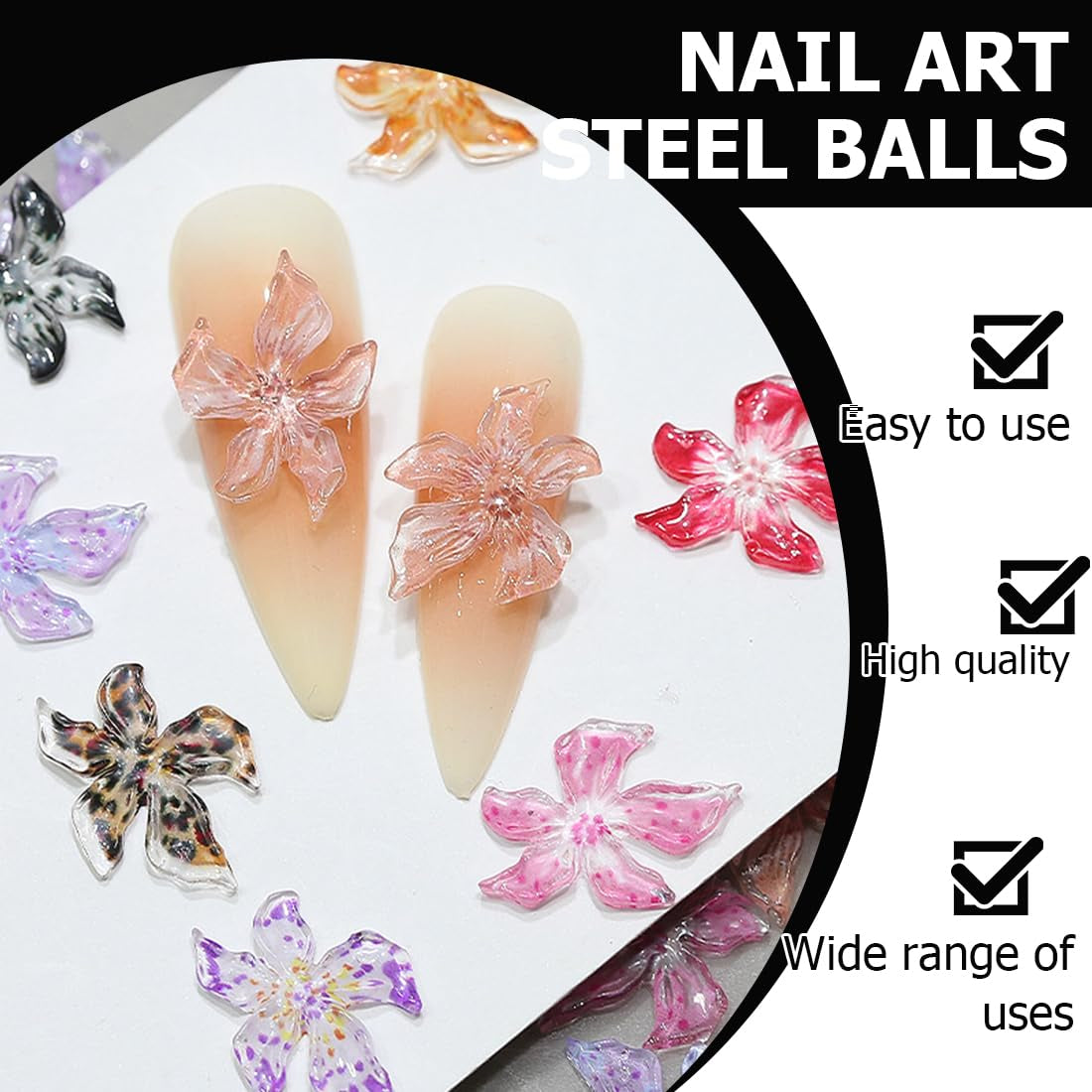 100 stuks 3D Blume Nagel Charms Nägel Zubehör Nageldesign Glitzersteine ​​Nailart Strasssteine ​​Flower Nail Charms Lichtgevende Bloem Nail Art Charms Bunte Blumen Deko Nagel Steinchen Flowers Nail