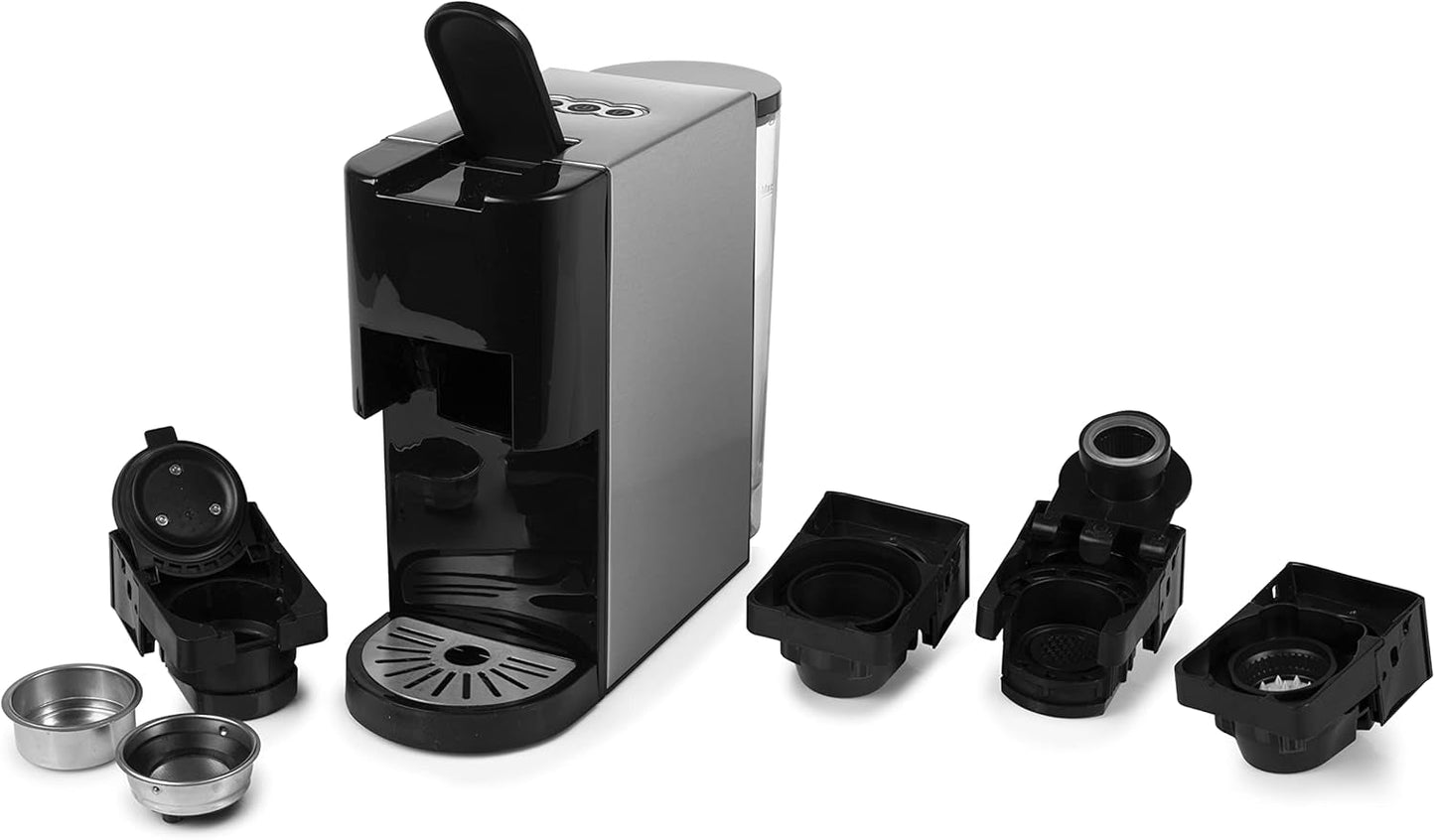 Princess 5-in-1 espressomachine met meerdere capsules - Compatibel met Nespresso, Dolce Gusto, Lavazza a Modo Mio en ESE Pads, 0,8 l capaciteit, 1450 W, zilver, zwart