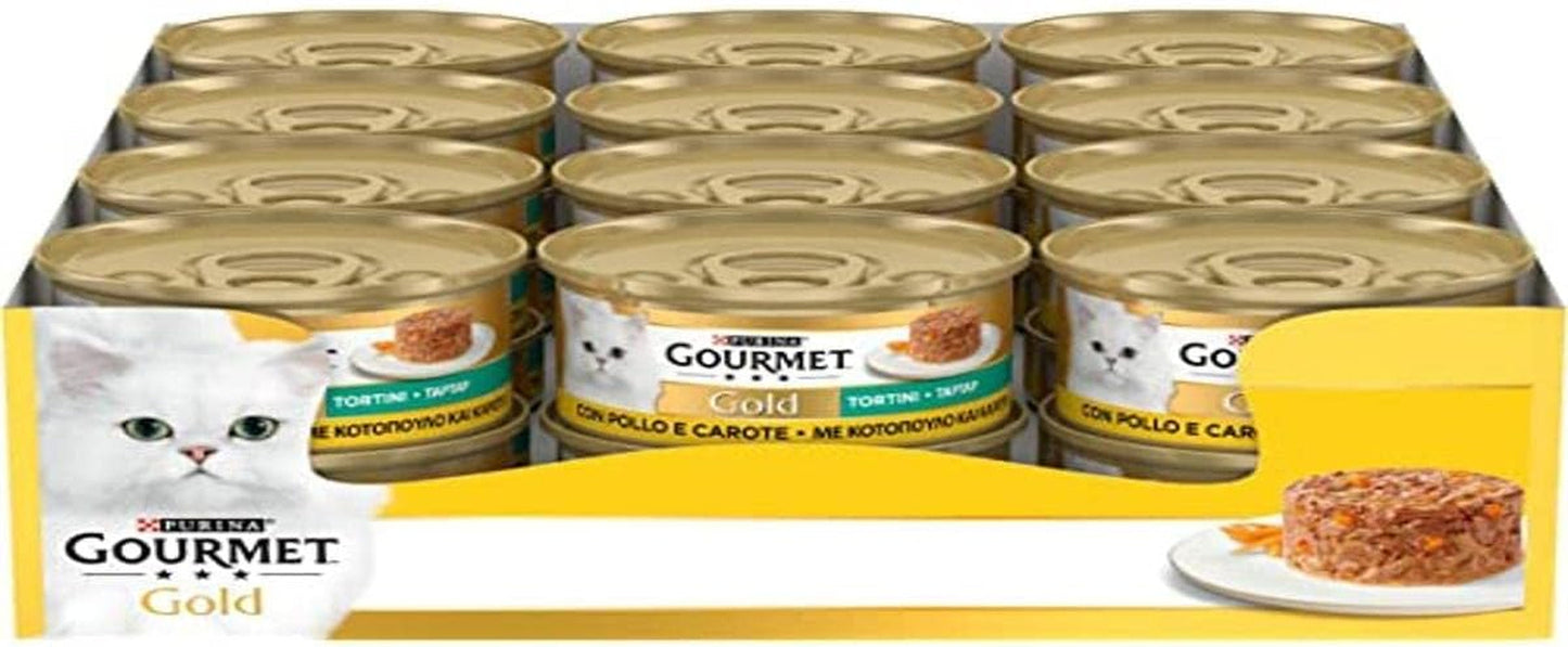 Purina Gold vochtige vegetarische gehaktballetjes met kip en wortel, 24 blikjes van elk 85 g
